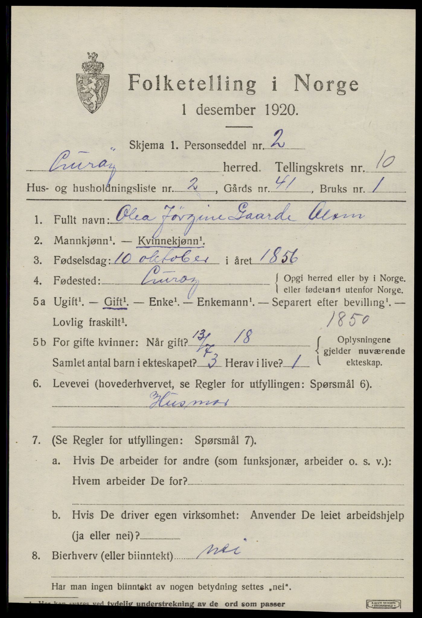 SAT, 1920 census for Lurøy, 1920, p. 4435