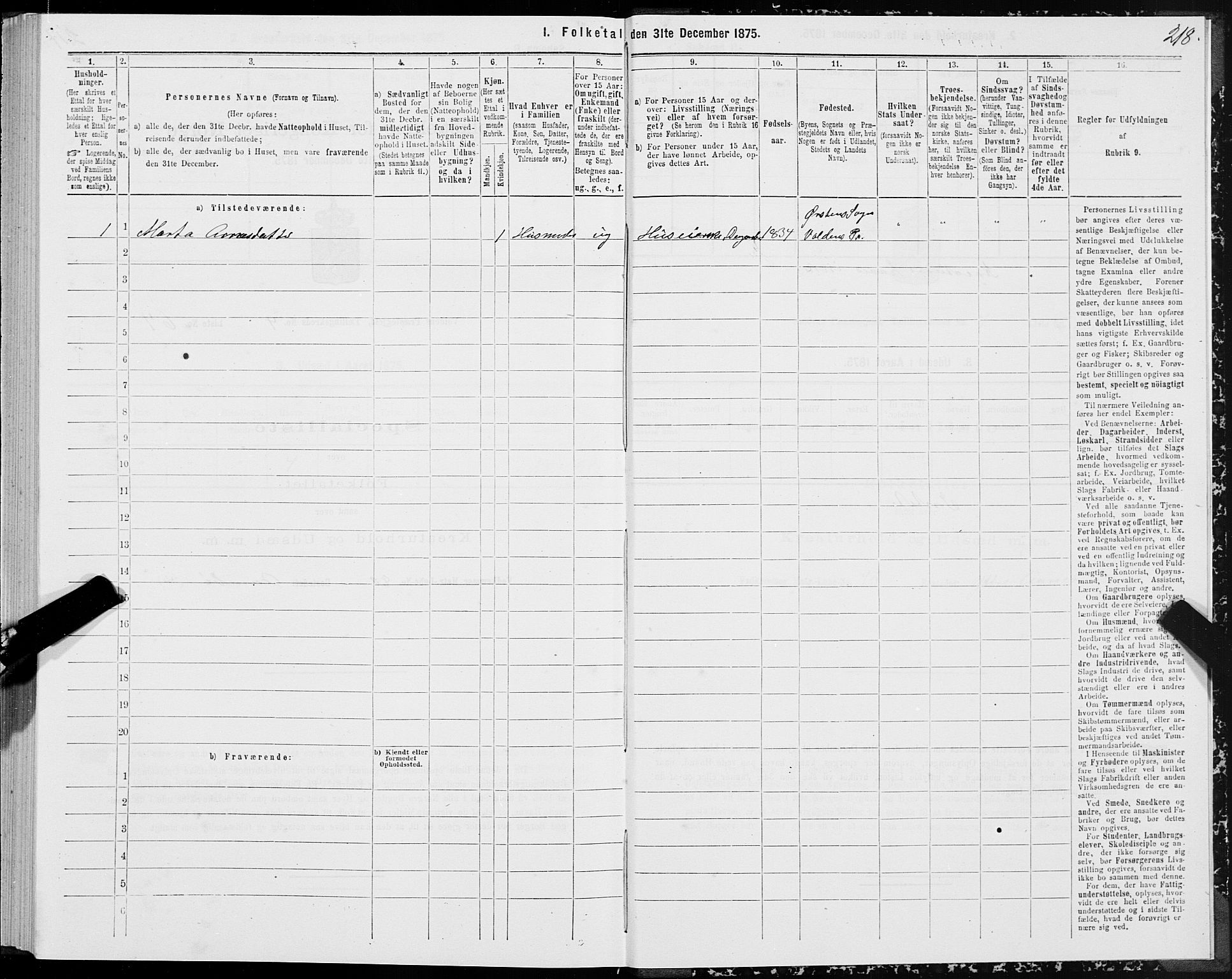 SAT, 1875 census for 1519P Volda, 1875, p. 3218