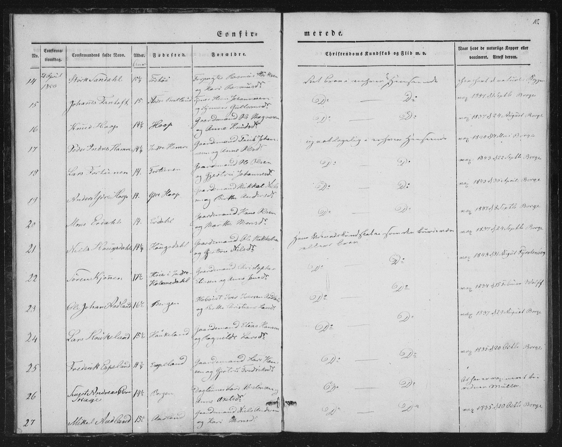 Fana Sokneprestembete, AV/SAB-A-75101/H/Haa/Haaa/L0009: Parish register (official) no. A 9, 1849-1850, p. 10