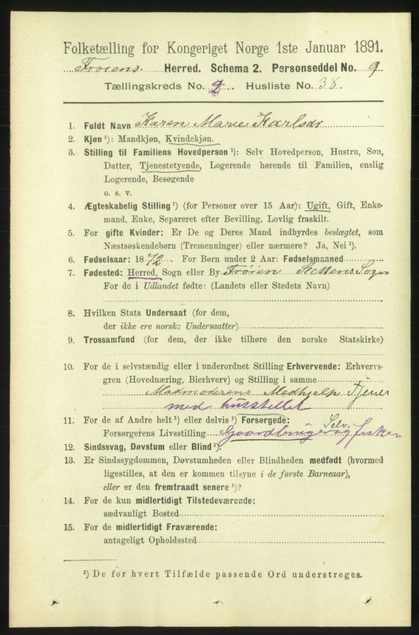 RA, 1891 census for 1619 Frøya, 1891, p. 1220