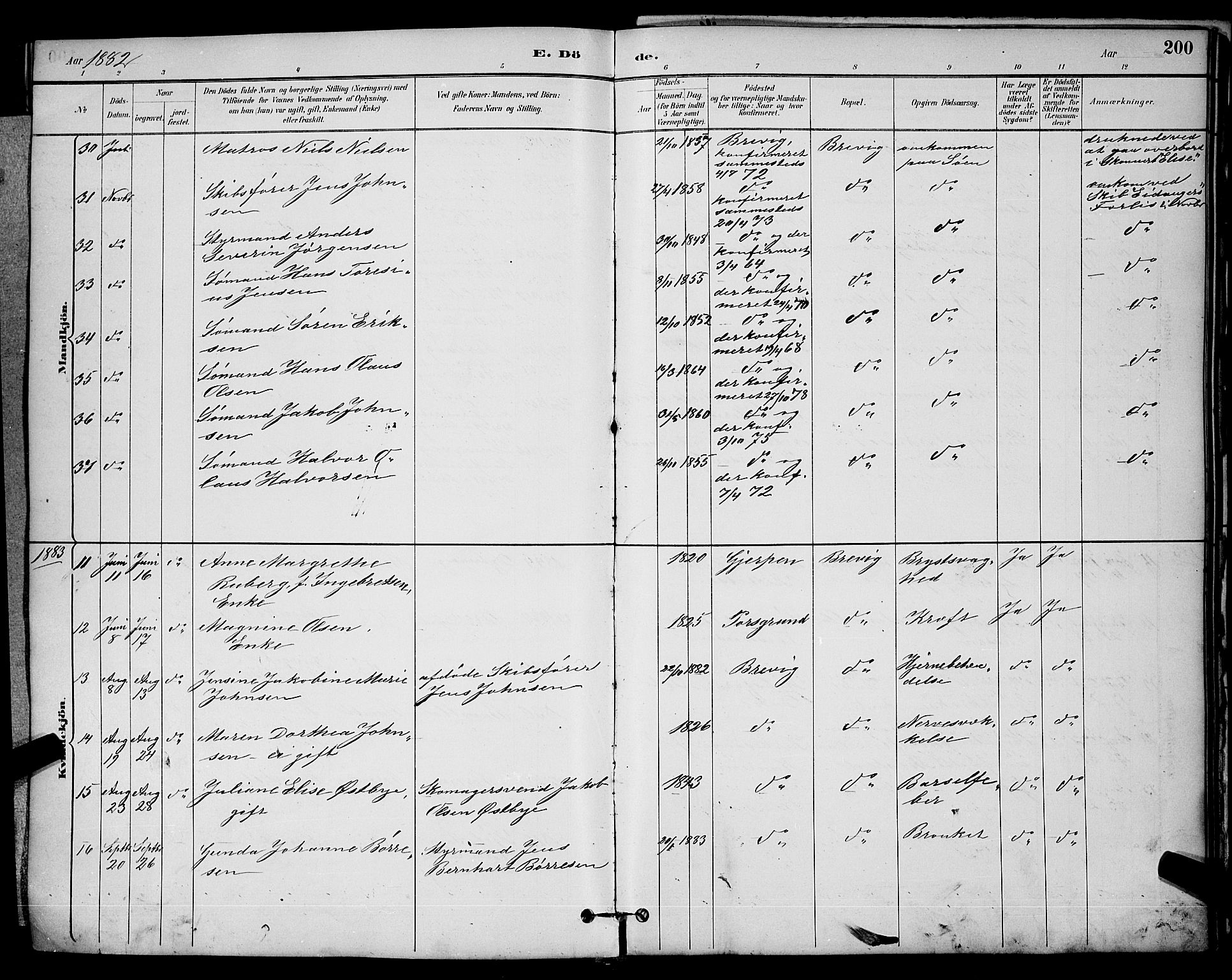 Brevik kirkebøker, AV/SAKO-A-255/G/Ga/L0004: Parish register (copy) no. 4, 1882-1900, p. 200