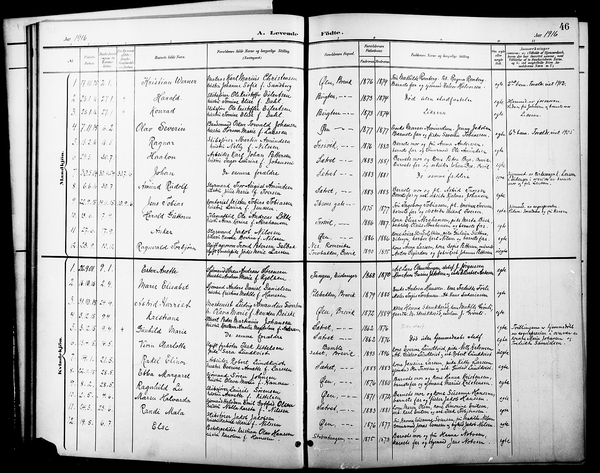 Brevik kirkebøker, SAKO/A-255/G/Ga/L0005: Parish register (copy) no. 5, 1901-1924, p. 46