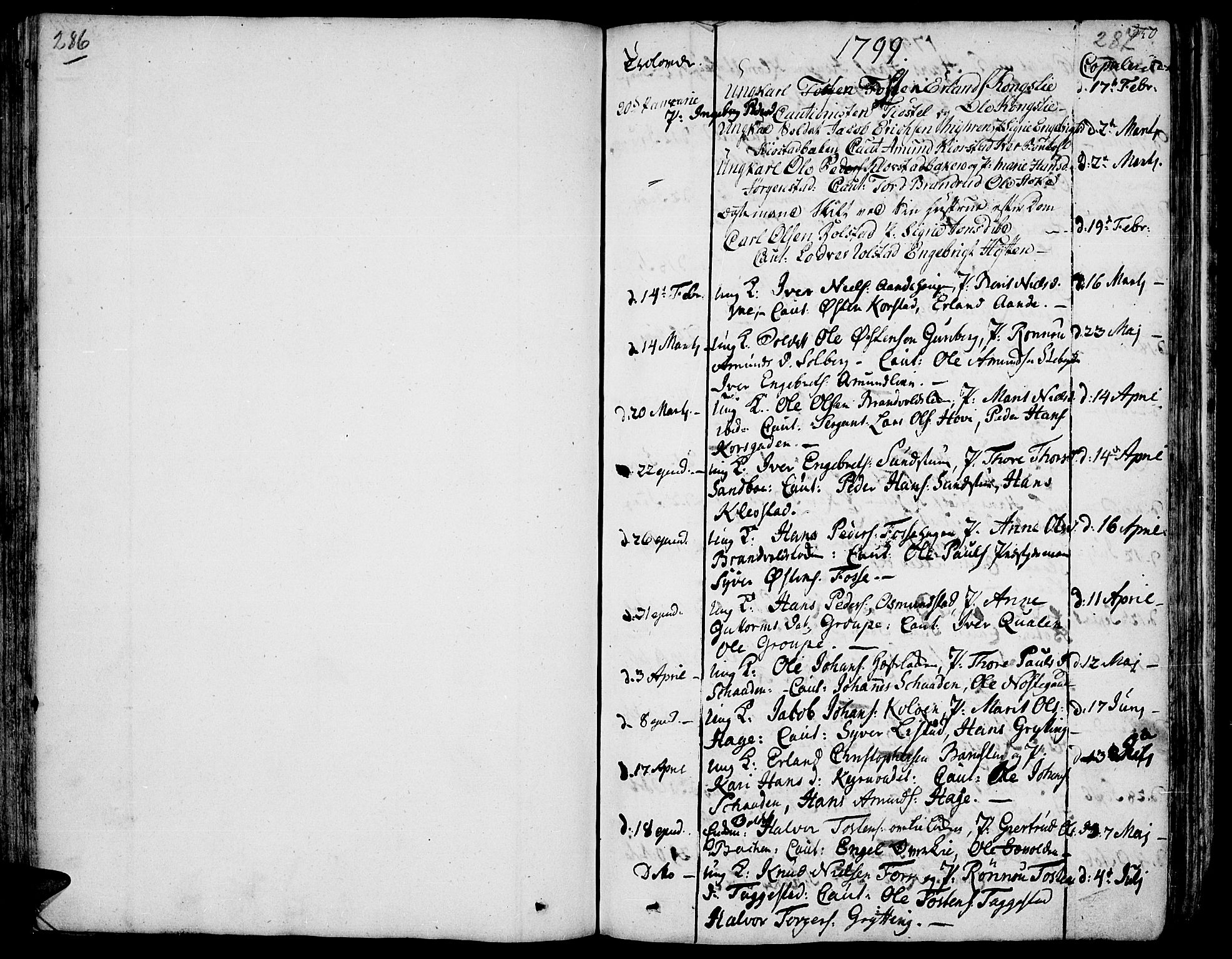 Fron prestekontor, AV/SAH-PREST-078/H/Ha/Haa/L0001: Parish register (official) no. 1, 1799-1816, p. 286-287