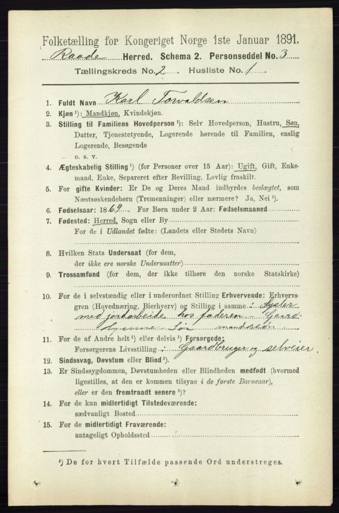 RA, 1891 census for 0135 Råde, 1891, p. 615