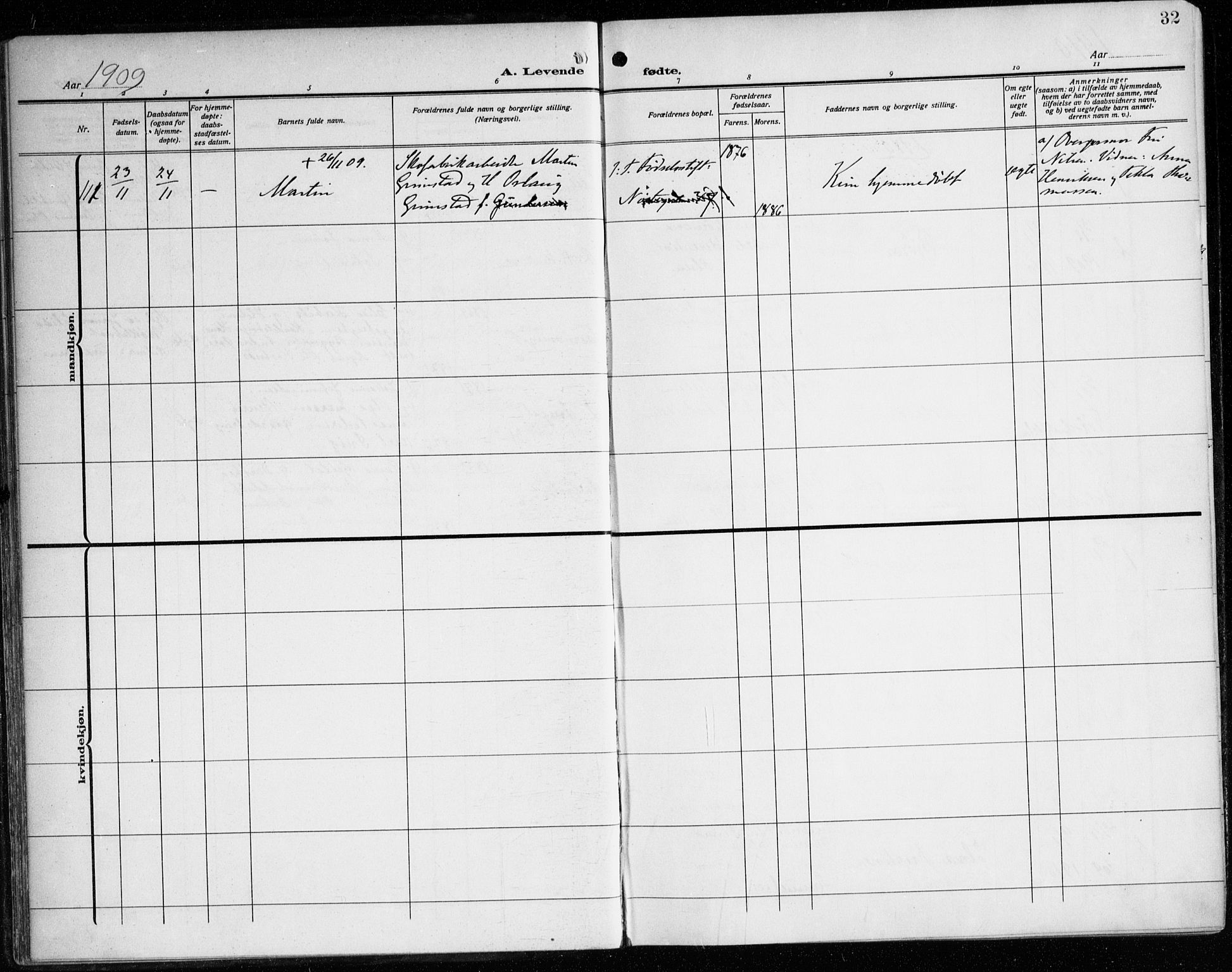 Korskirken sokneprestembete, SAB/A-76101/H/Haa: Parish register (official) no. B 10, 1909-1923, p. 32