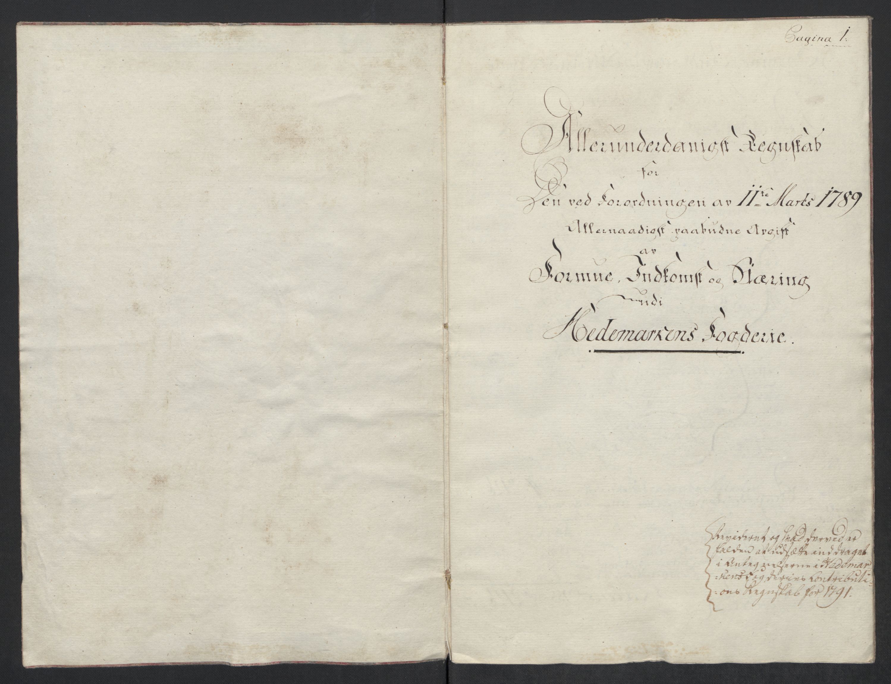 Rentekammeret inntil 1814, Reviderte regnskaper, Mindre regnskaper, AV/RA-EA-4068/Rf/Rfe/L0011: Gudbrandsdalen fogderi. Hedmark fogderi, 1789, p. 297