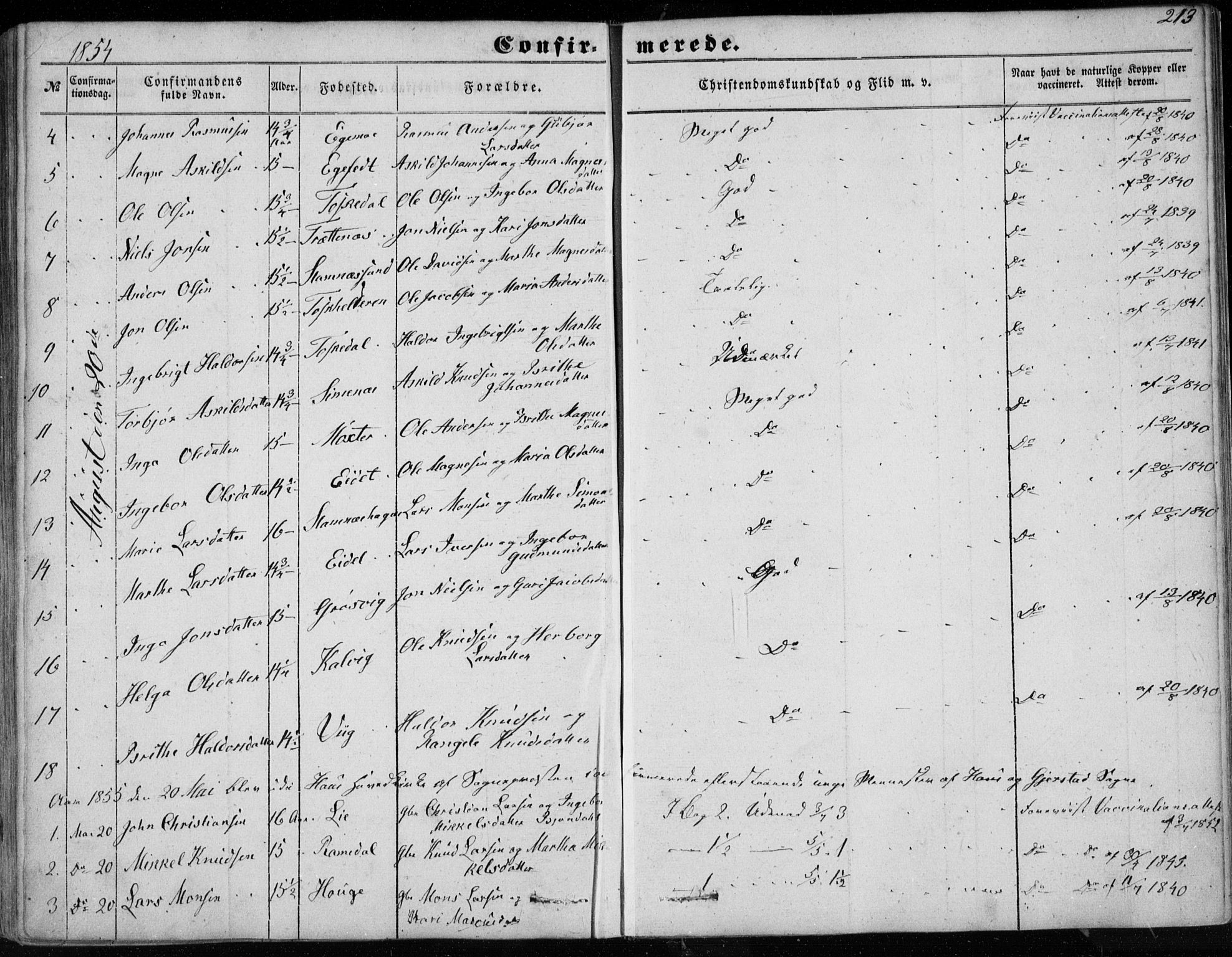 Haus sokneprestembete, SAB/A-75601/H/Haa: Parish register (official) no. A 16 I, 1848-1857, p. 213