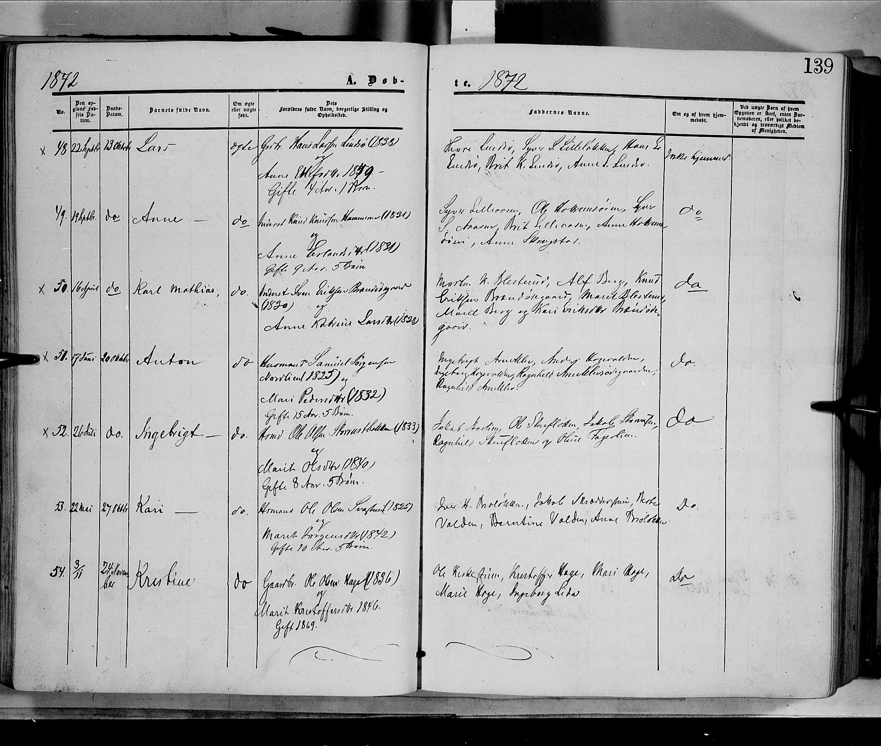 Dovre prestekontor, AV/SAH-PREST-066/H/Ha/Haa/L0001: Parish register (official) no. 1, 1854-1878, p. 139