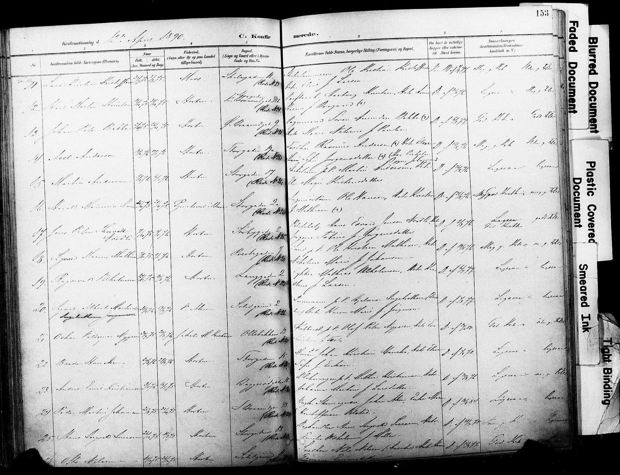 Horten kirkebøker, SAKO/A-348/F/Fa/L0004: Parish register (official) no. 4, 1888-1895, p. 153