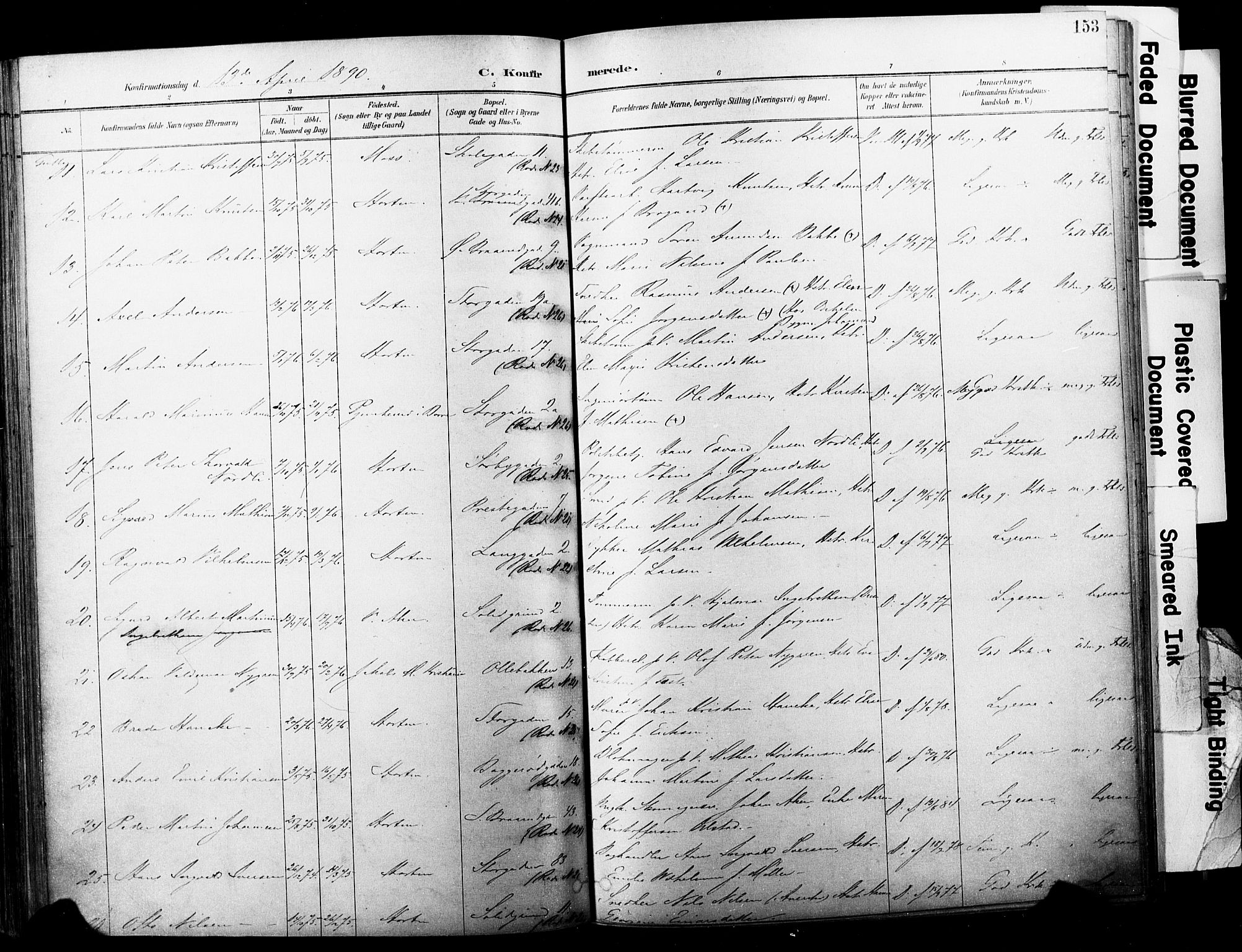 Horten kirkebøker, AV/SAKO-A-348/F/Fa/L0004: Parish register (official) no. 4, 1888-1895, p. 153