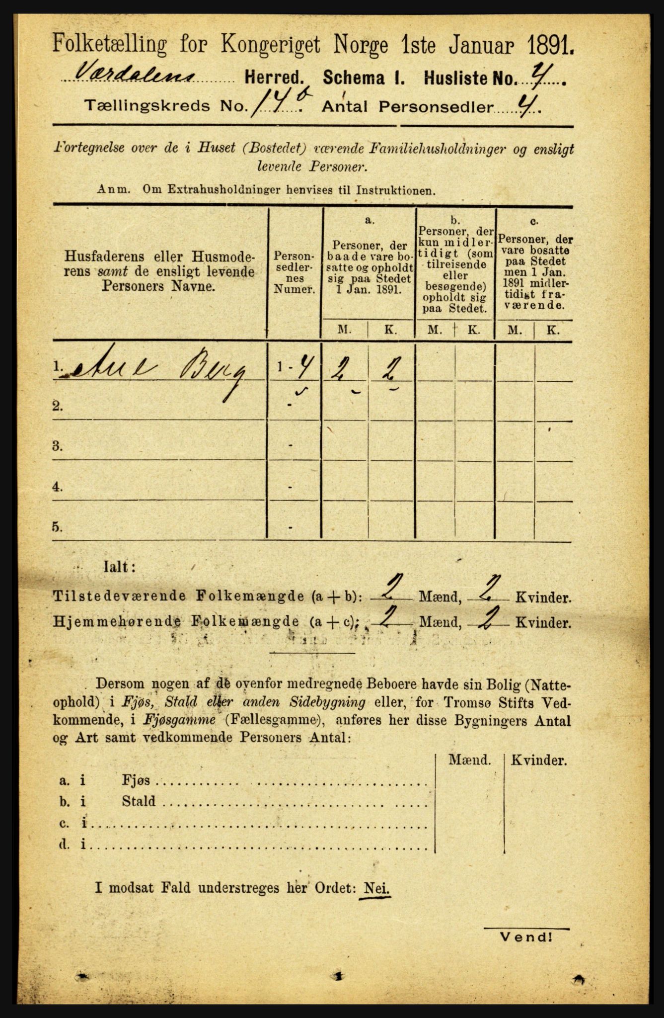 RA, 1891 census for 1721 Verdal, 1891, p. 7327