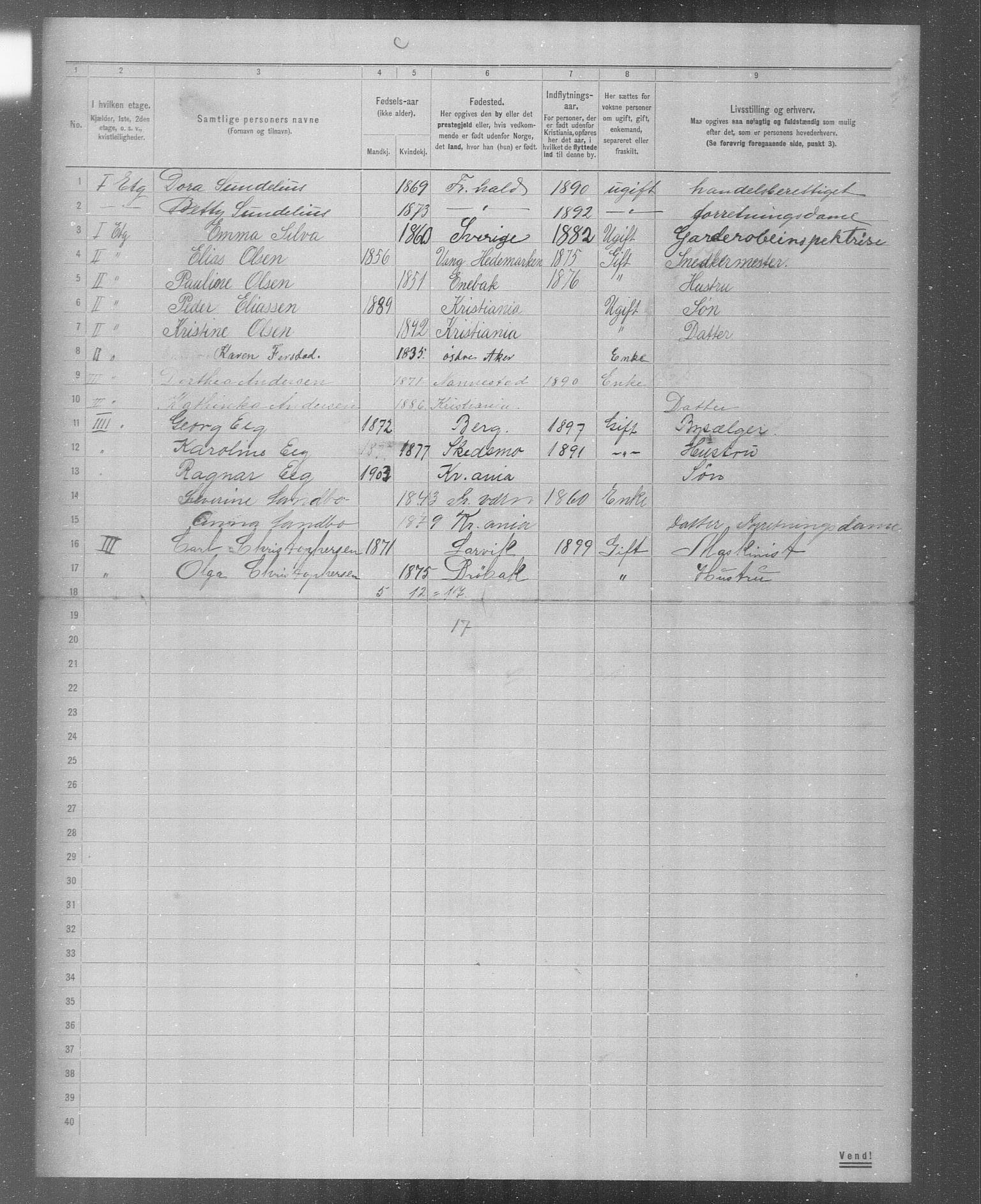 OBA, Municipal Census 1904 for Kristiania, 1904, p. 5713