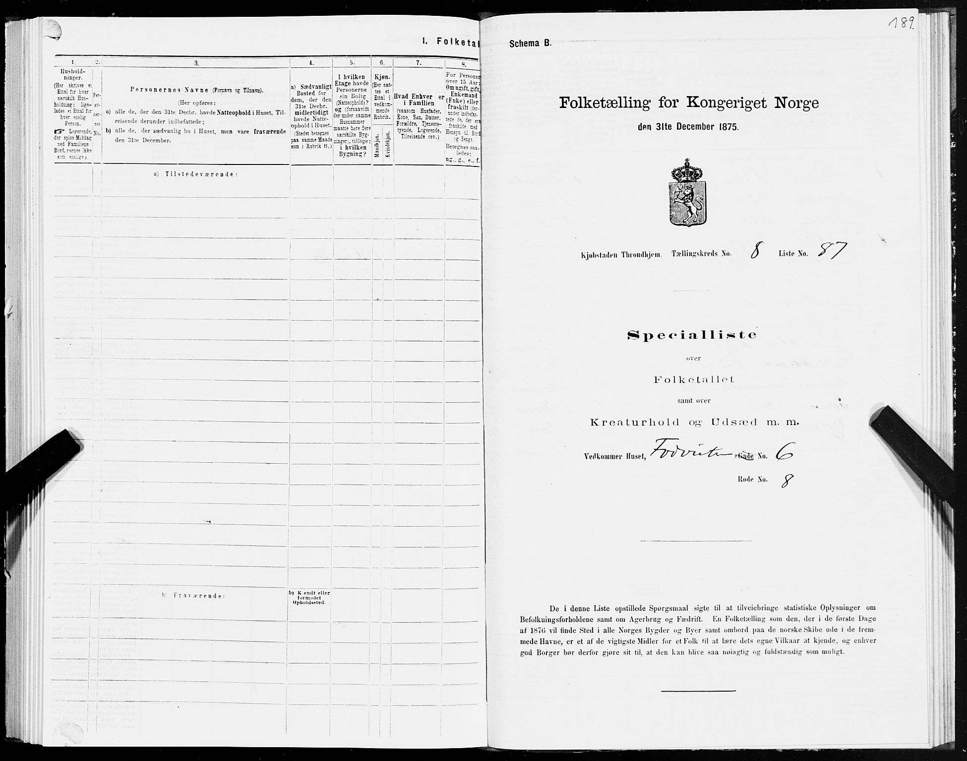 SAT, 1875 census for 1601 Trondheim, 1875, p. 5189