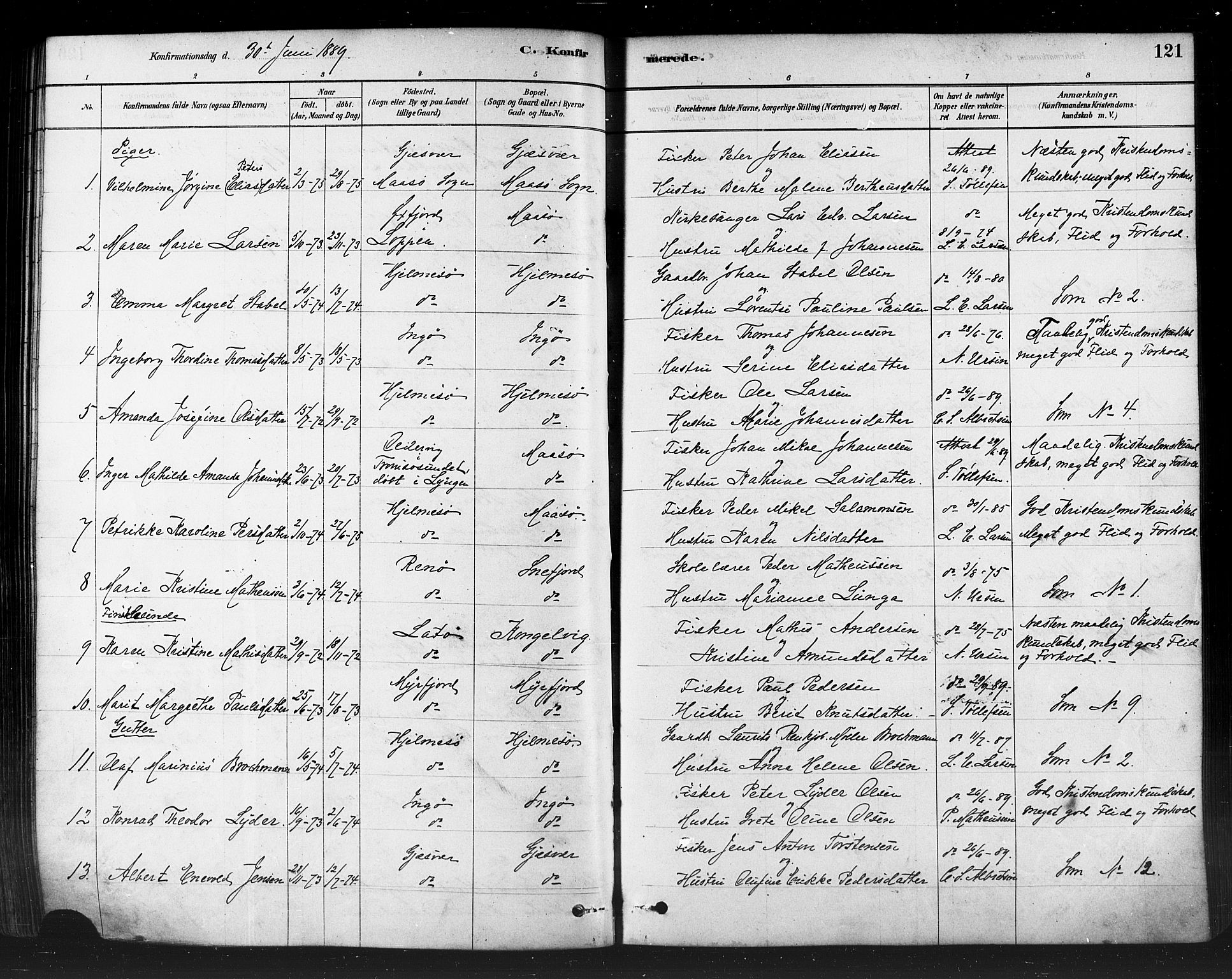 Måsøy sokneprestkontor, SATØ/S-1348/H/Ha/L0004kirke: Parish register (official) no. 4, 1878-1891, p. 121