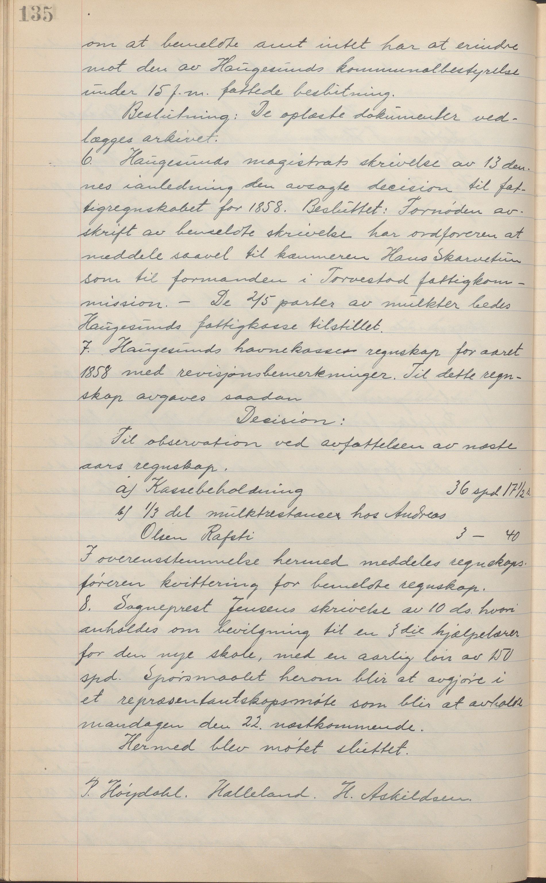 Haugesund kommune - Formannskapet, IKAR/X-0001/A/L0002: Transkribert møtebok, 1855-1874, p. 135