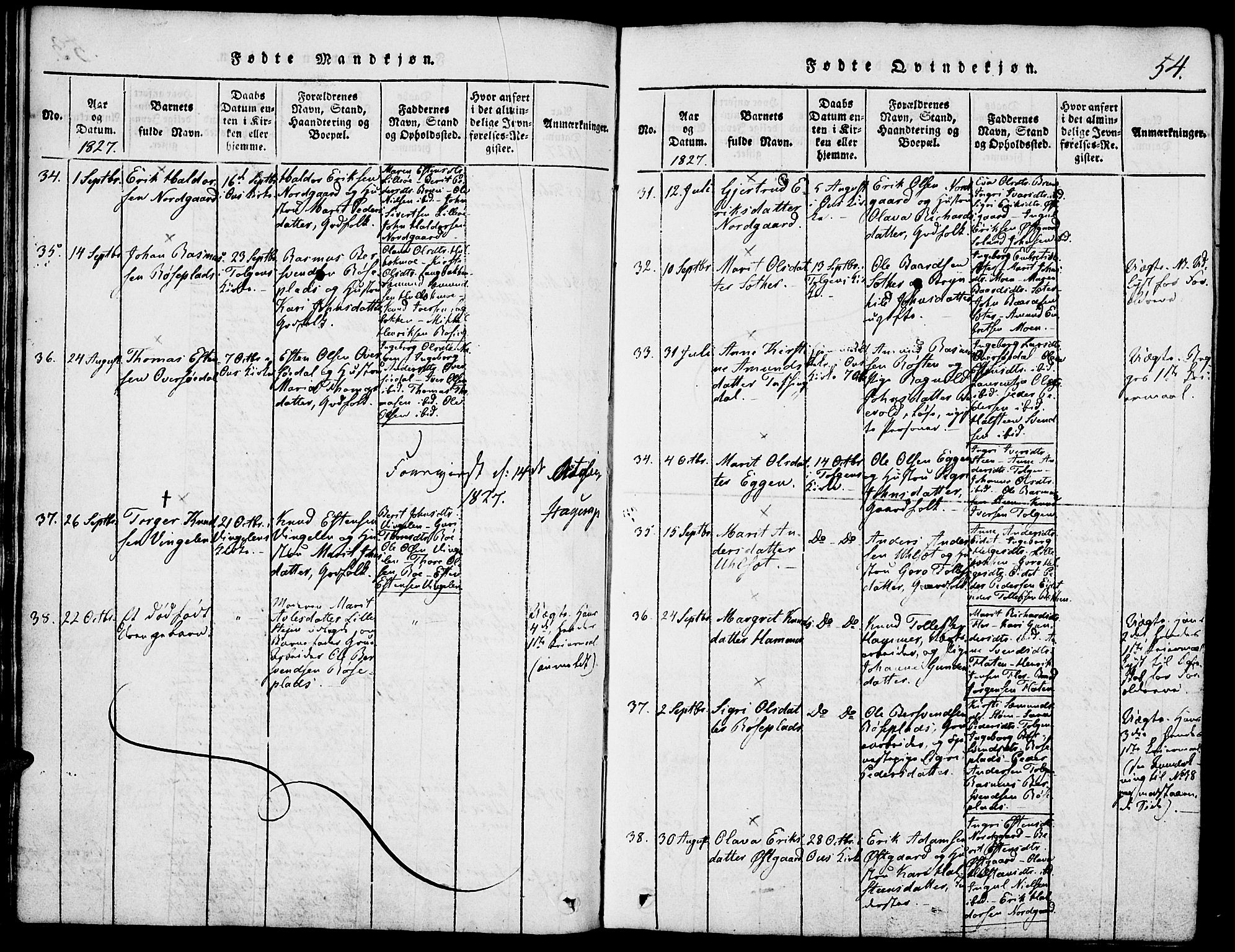 Tolga prestekontor, SAH/PREST-062/K/L0004: Parish register (official) no. 4, 1815-1836, p. 54