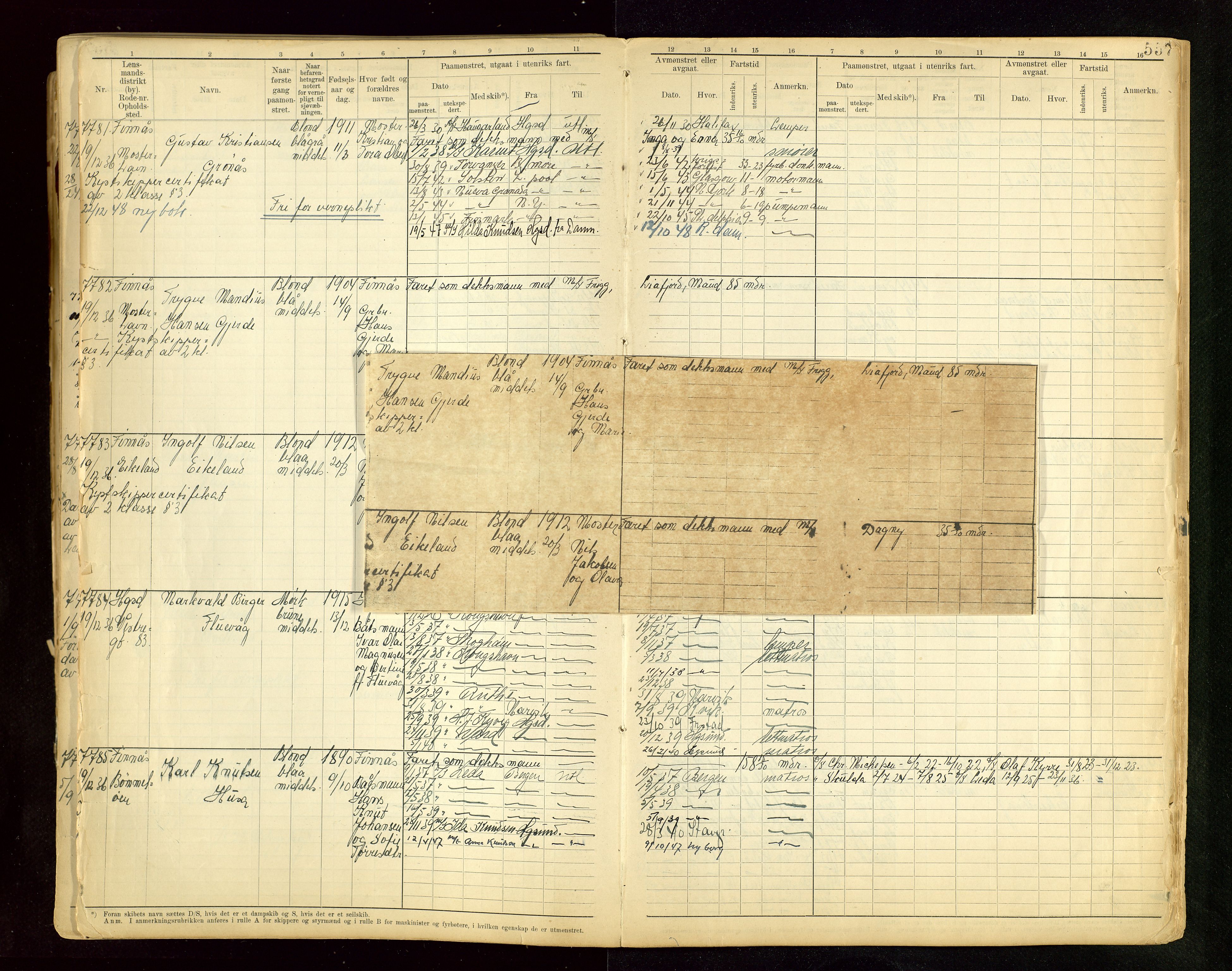Haugesund sjømannskontor, AV/SAST-A-102007/F/Fb/Fbb/L0015: Sjøfartsrulle A Haugesund krets I nr 5001-8970, 1912-1948, p. 557