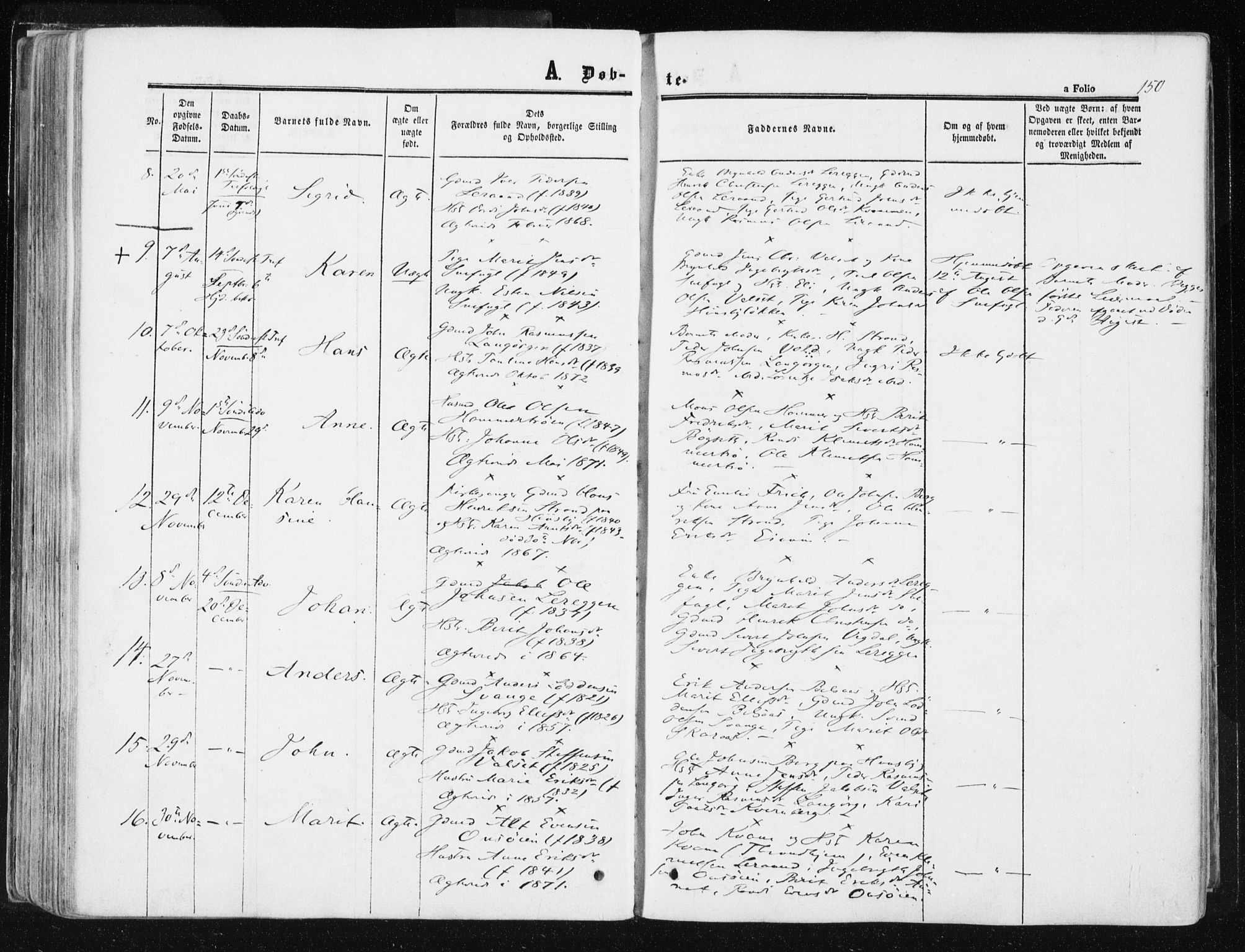 Ministerialprotokoller, klokkerbøker og fødselsregistre - Sør-Trøndelag, SAT/A-1456/612/L0377: Parish register (official) no. 612A09, 1859-1877, p. 150