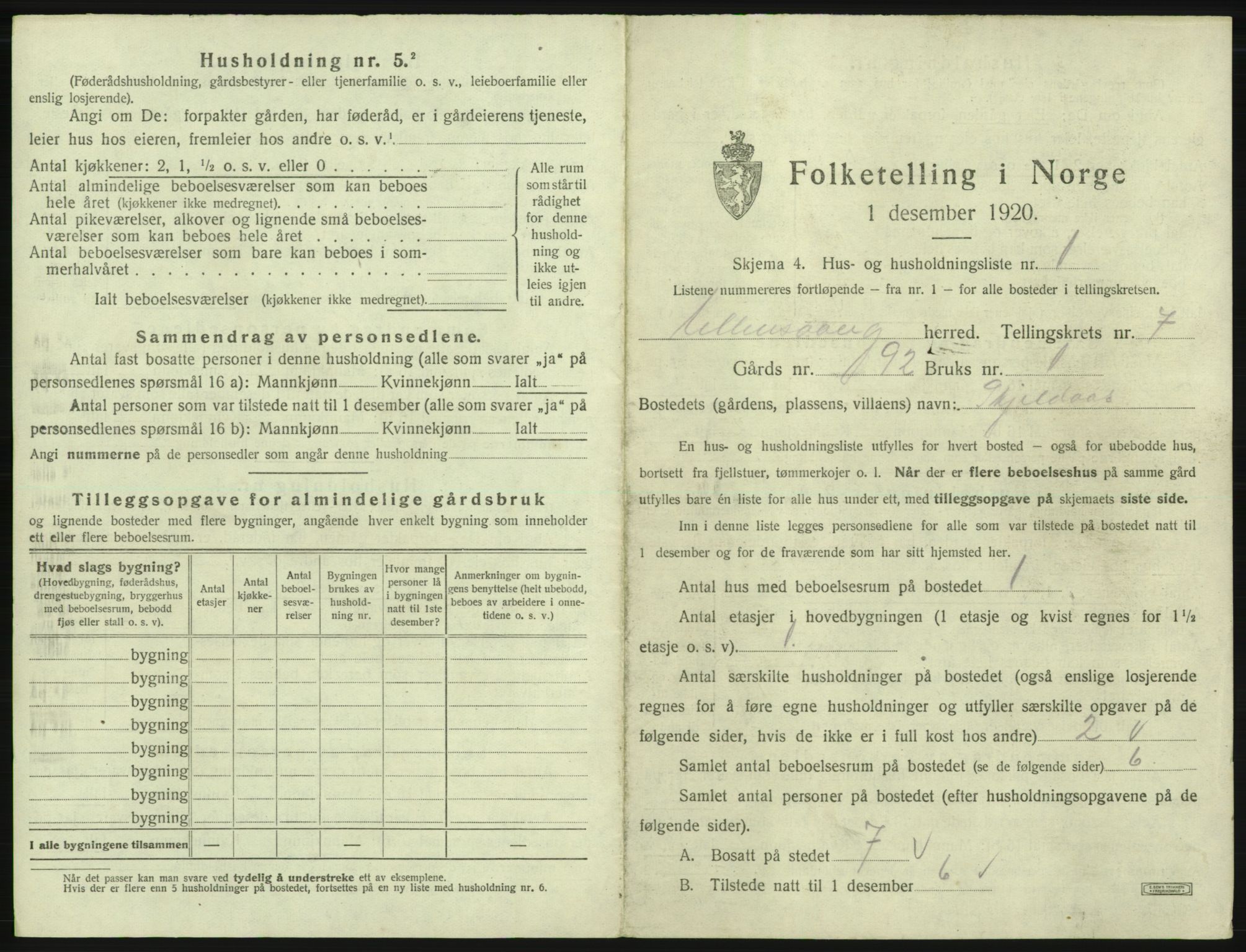 SAB, 1920 census for Ullensvang, 1920, p. 706