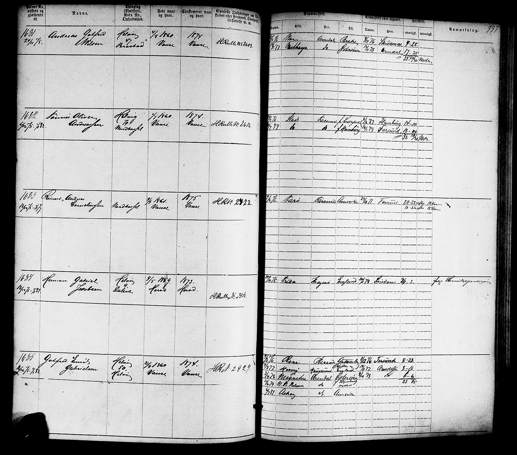 Farsund mønstringskrets, SAK/2031-0017/F/Fa/L0005: Annotasjonsrulle nr 1-1910 med register, Z-2, 1869-1877, p. 367
