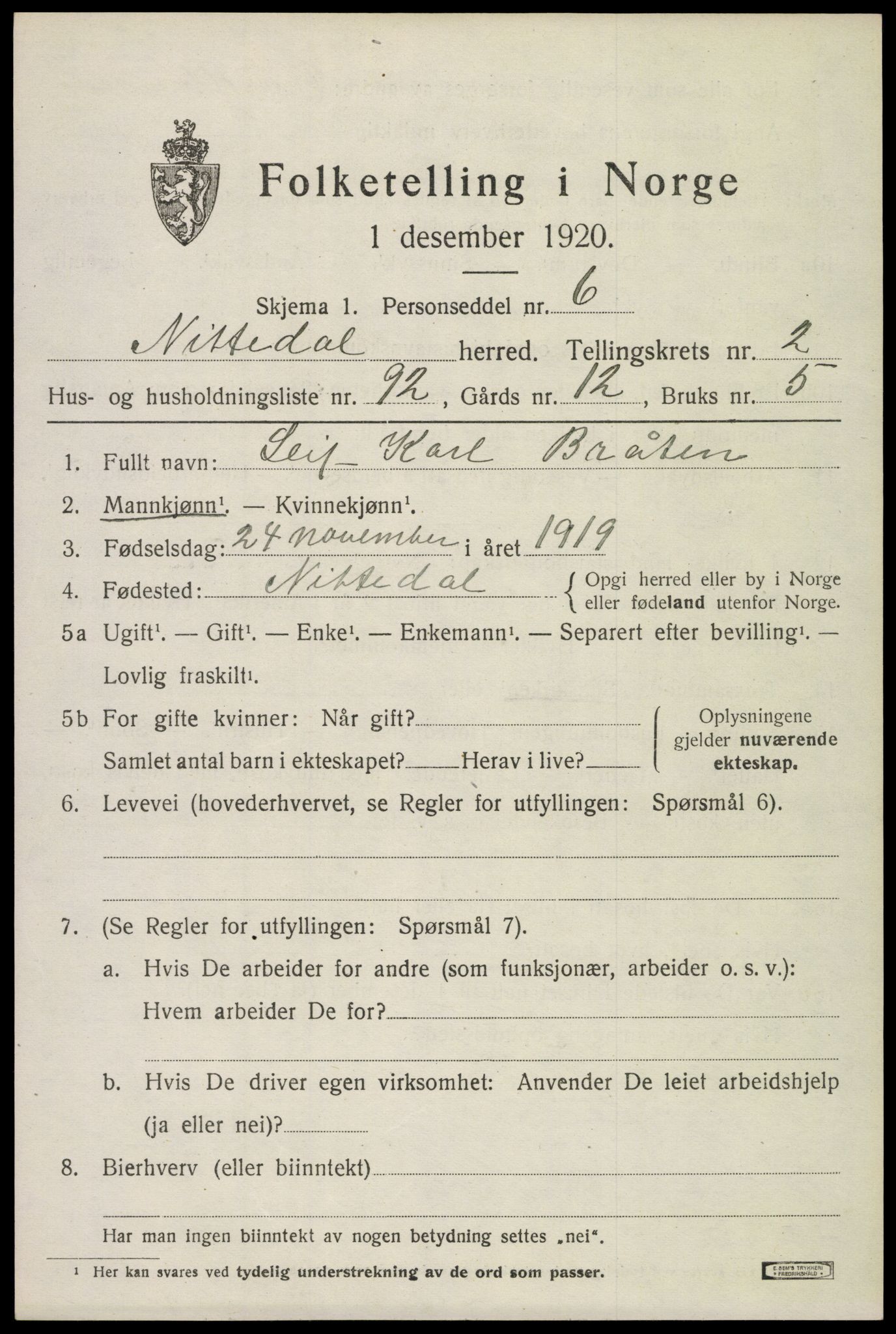 SAO, 1920 census for Nittedal, 1920, p. 2806