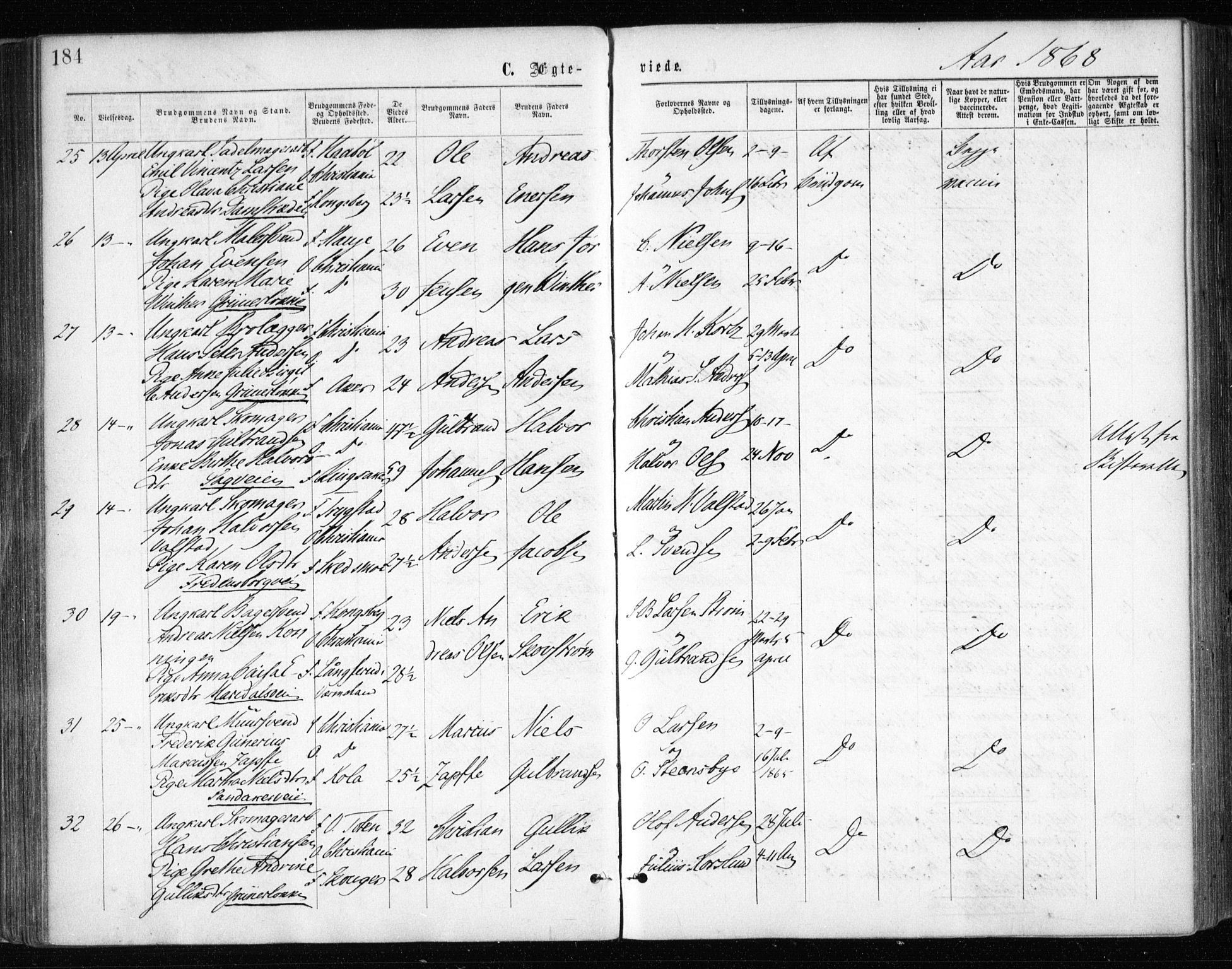 Gamle Aker prestekontor Kirkebøker, AV/SAO-A-10617a/F/L0003: Parish register (official) no. 3, 1865-1873, p. 184