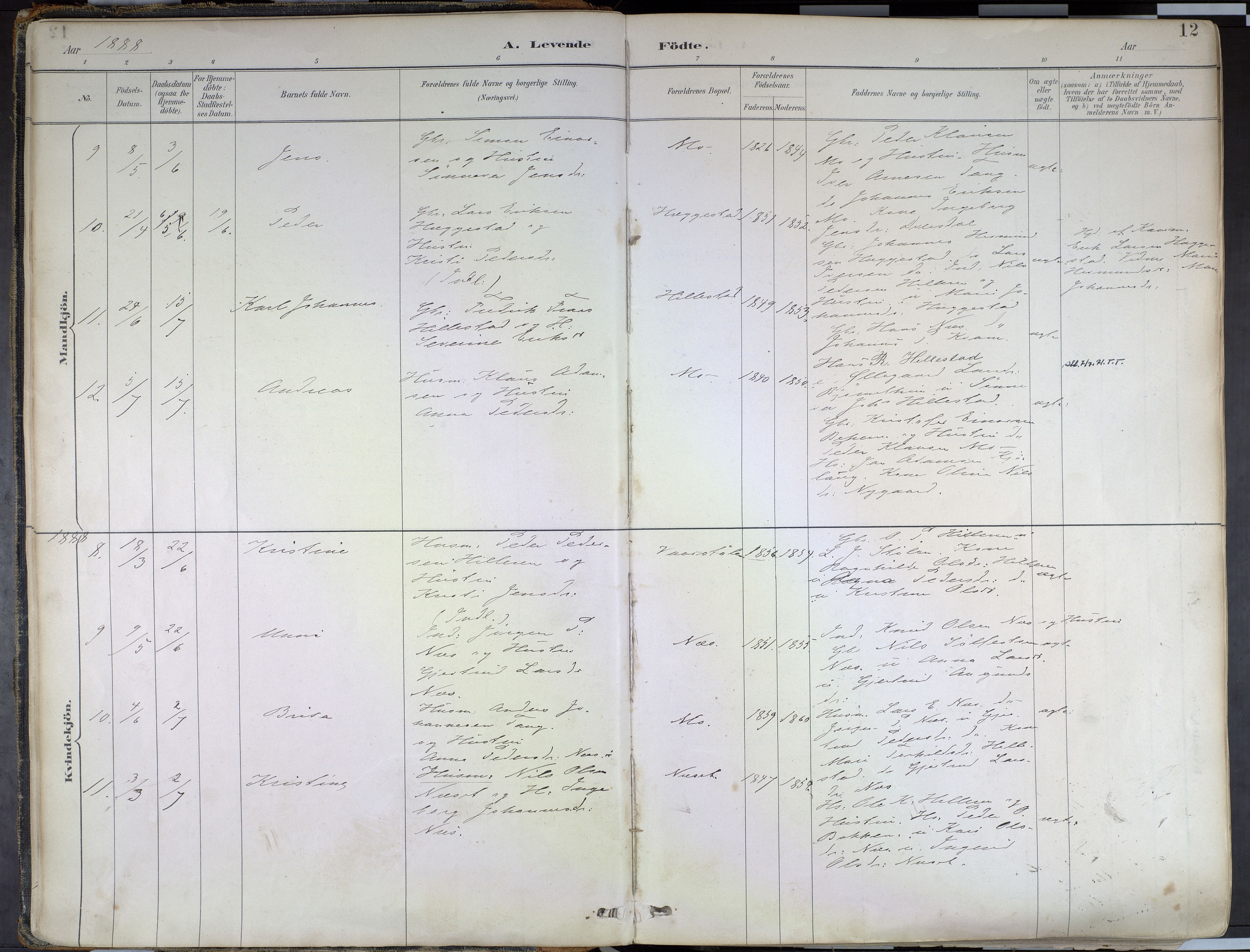 Hafslo sokneprestembete, AV/SAB-A-80301/H/Haa/Haab/L0001: Parish register (official) no. B 1, 1886-1945, p. 12