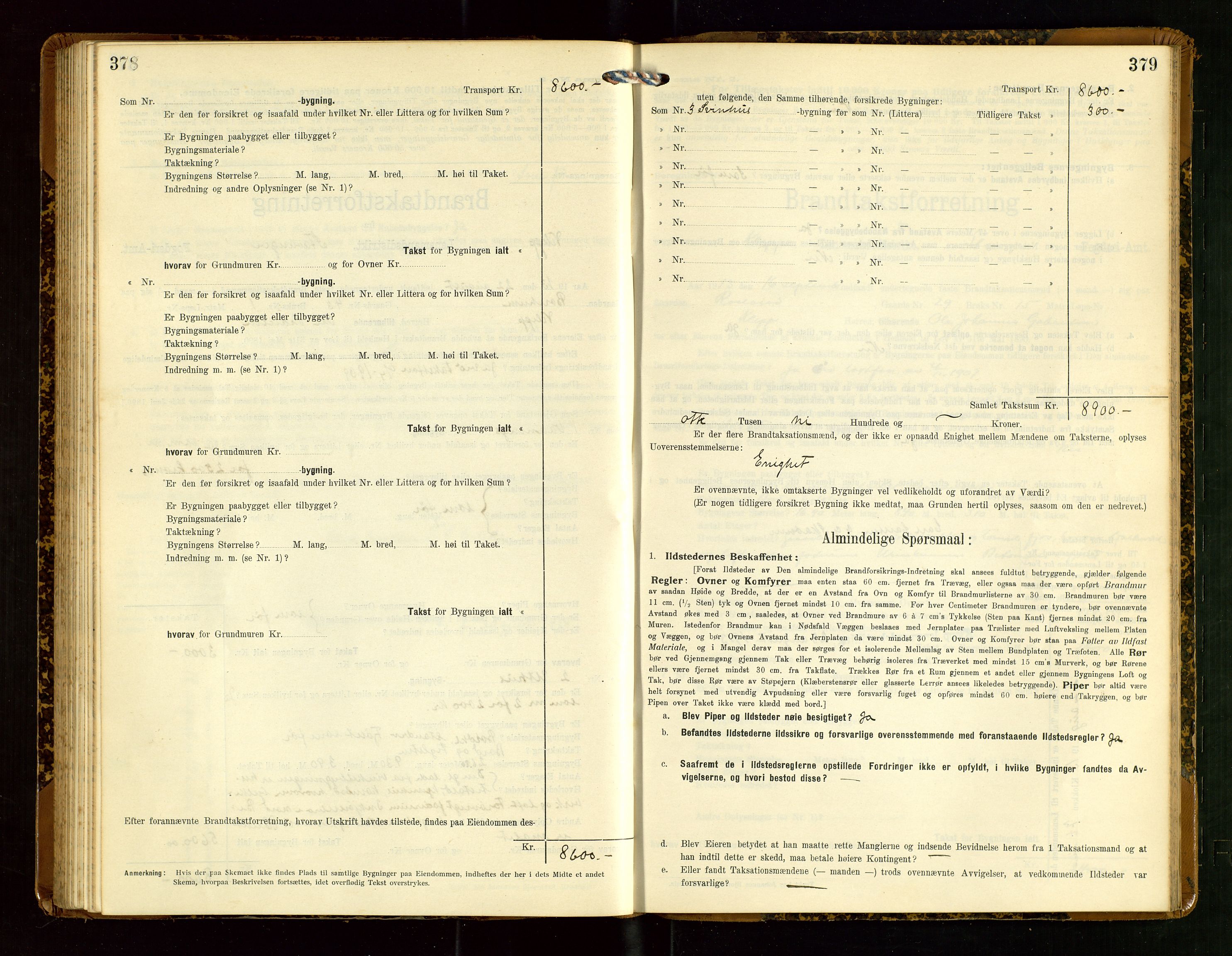 Klepp lensmannskontor, AV/SAST-A-100163/Goc/L0007: "Brandtaxationsprotokol" m/register, 1911-1915, p. 378-379