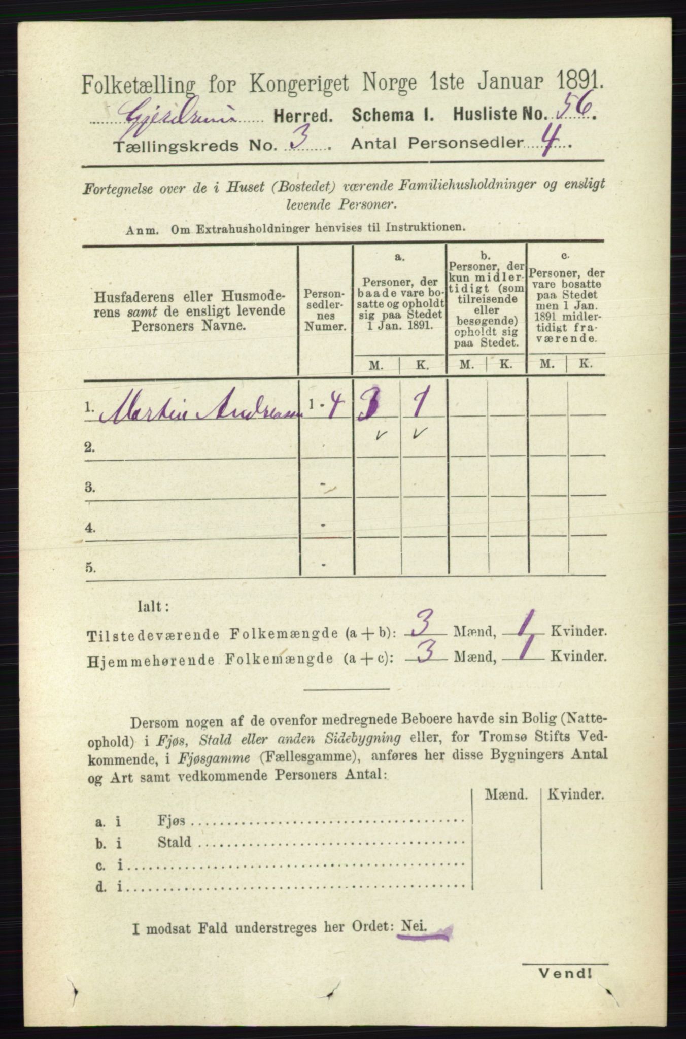RA, 1891 census for 0234 Gjerdrum, 1891, p. 1216