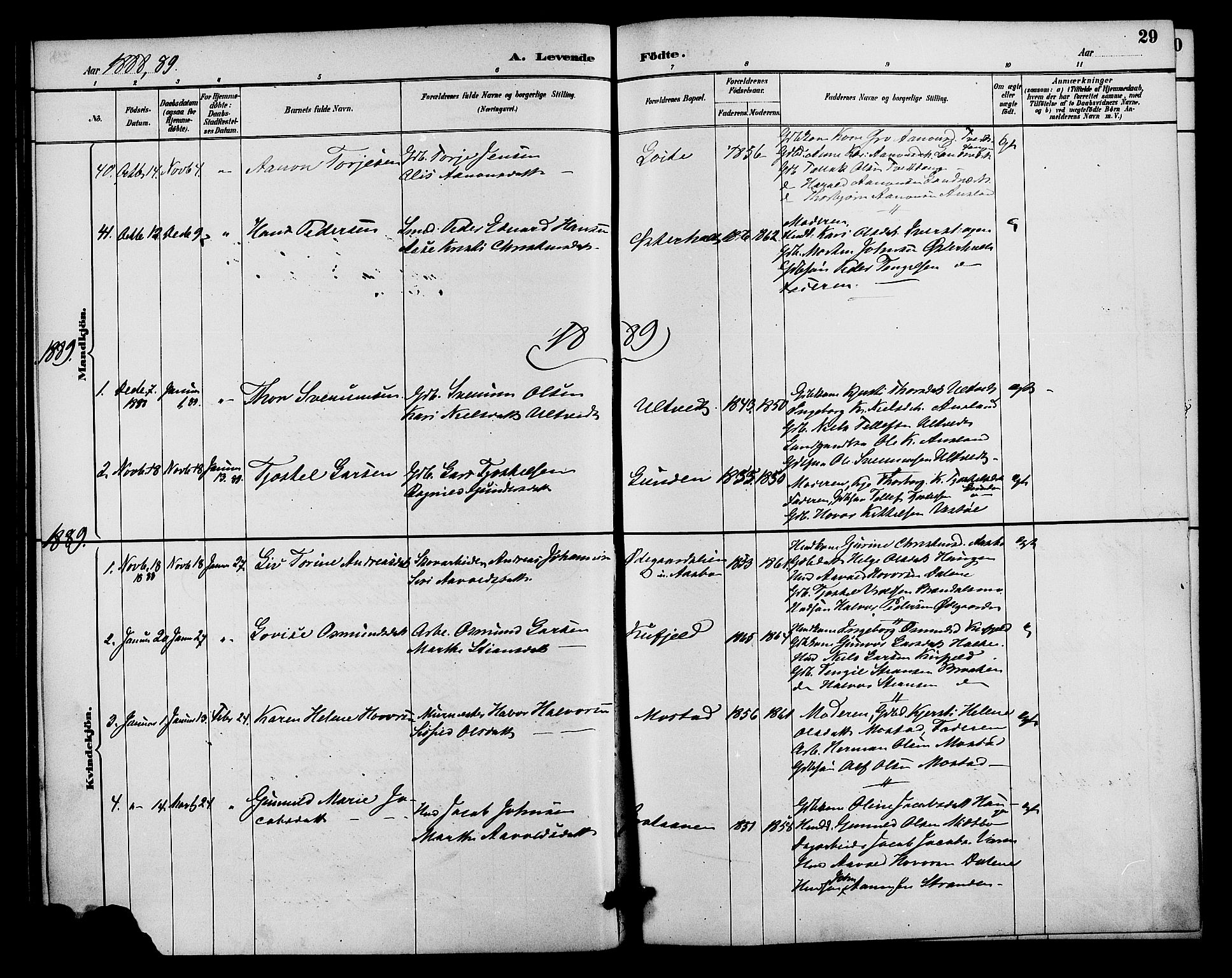 Gjerstad sokneprestkontor, AV/SAK-1111-0014/F/Fa/Faa/L0009: Parish register (official) no. A 9, 1885-1890, p. 29