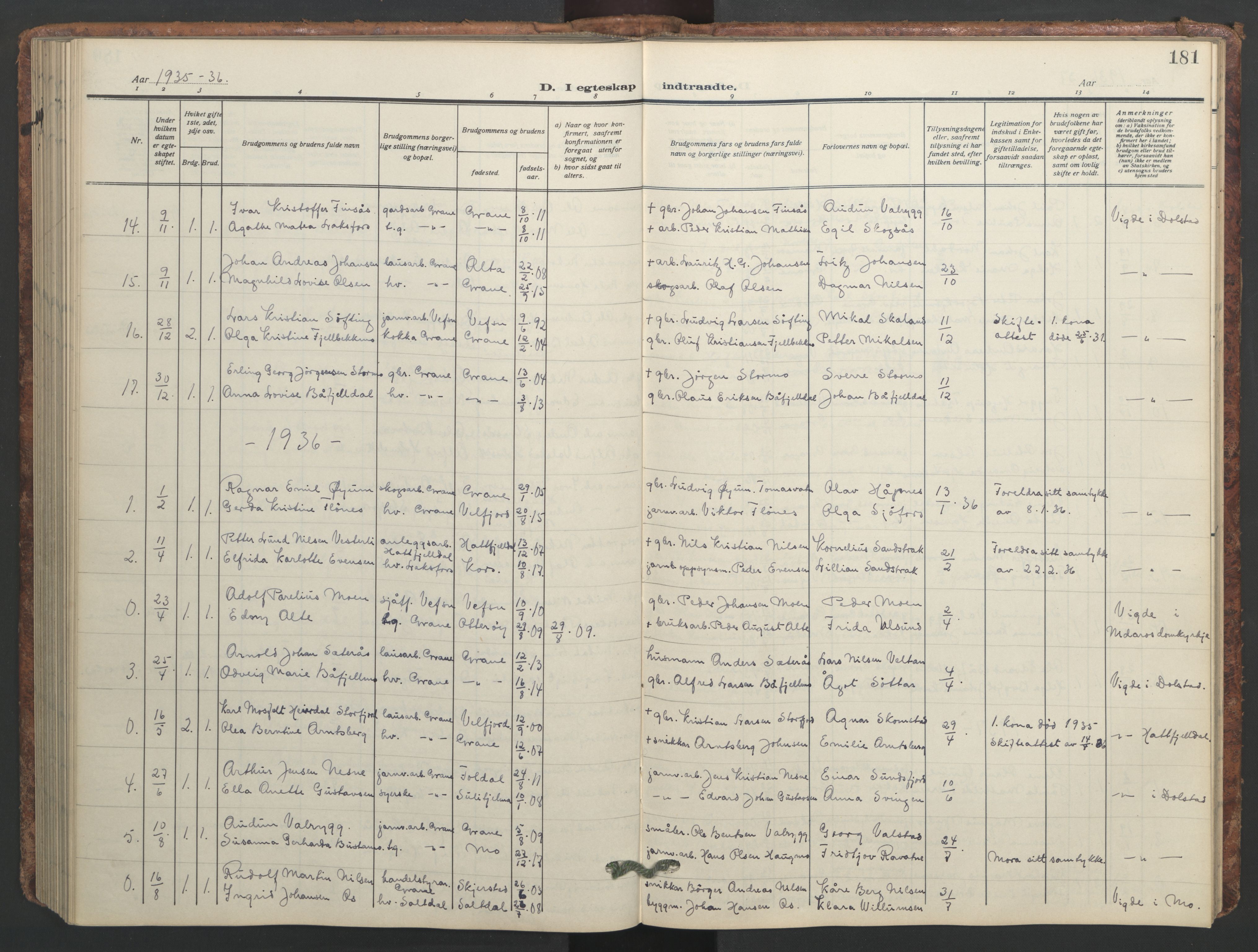 Ministerialprotokoller, klokkerbøker og fødselsregistre - Nordland, SAT/A-1459/824/L0341: Parish register (copy) no. 824C01, 1916-1957, p. 181