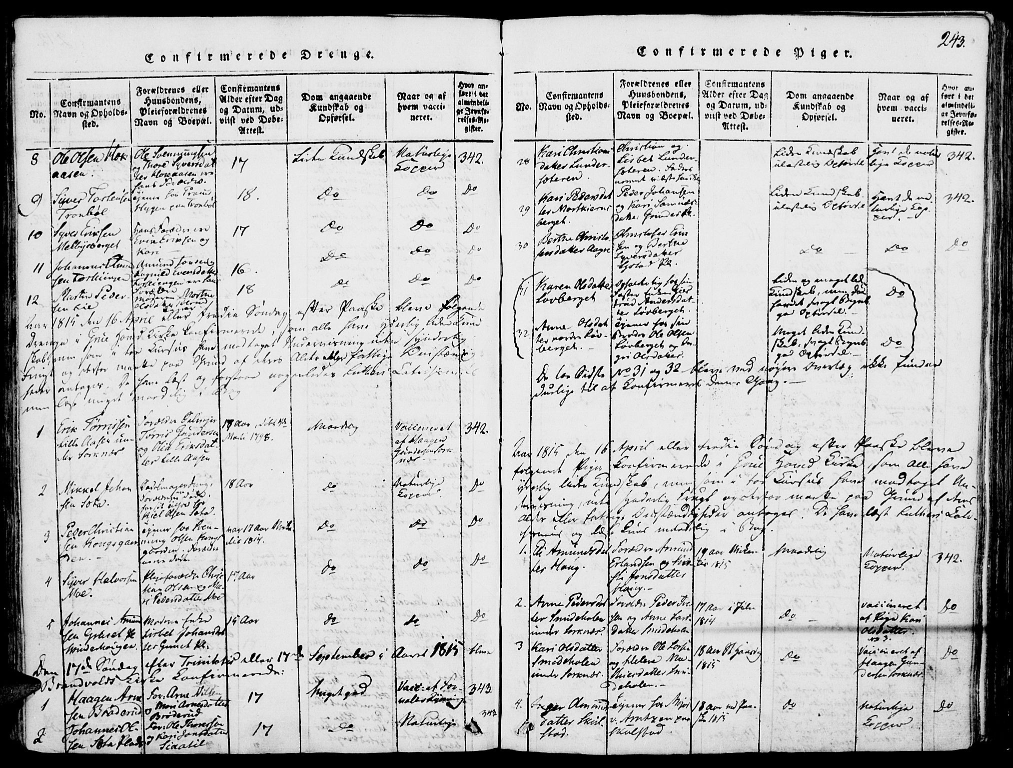 Grue prestekontor, SAH/PREST-036/H/Ha/Haa/L0006: Parish register (official) no. 6, 1814-1830, p. 243
