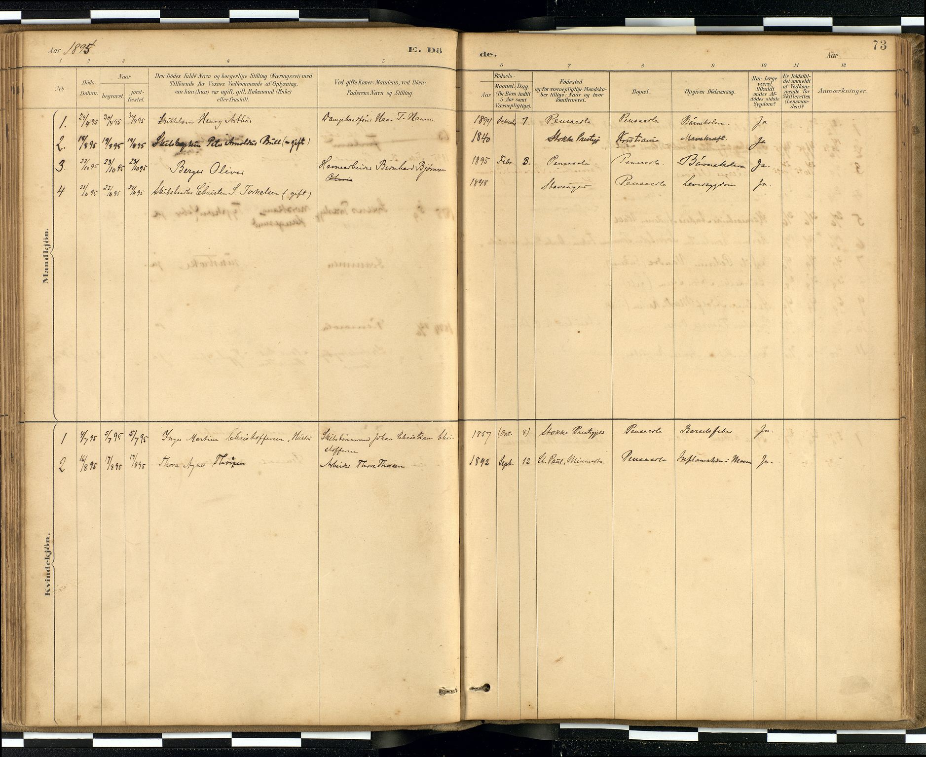 Den norske sjømannsmisjon i utlandet / Quebec (Canada) samt Pensacola--Savannah-Mobile-New Orleans-Gulfport (Gulfhamnene i USA), AV/SAB-SAB/PA-0114/H/Ha/L0001: Parish register (official) no. A 1, 1887-1924, p. 72b-73a