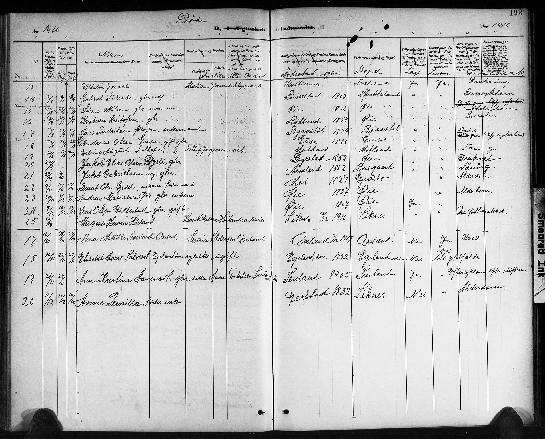 Kvinesdal sokneprestkontor, AV/SAK-1111-0026/F/Fb/Fbb/L0003: Parish register (copy) no. B 3, 1898-1916, p. 193