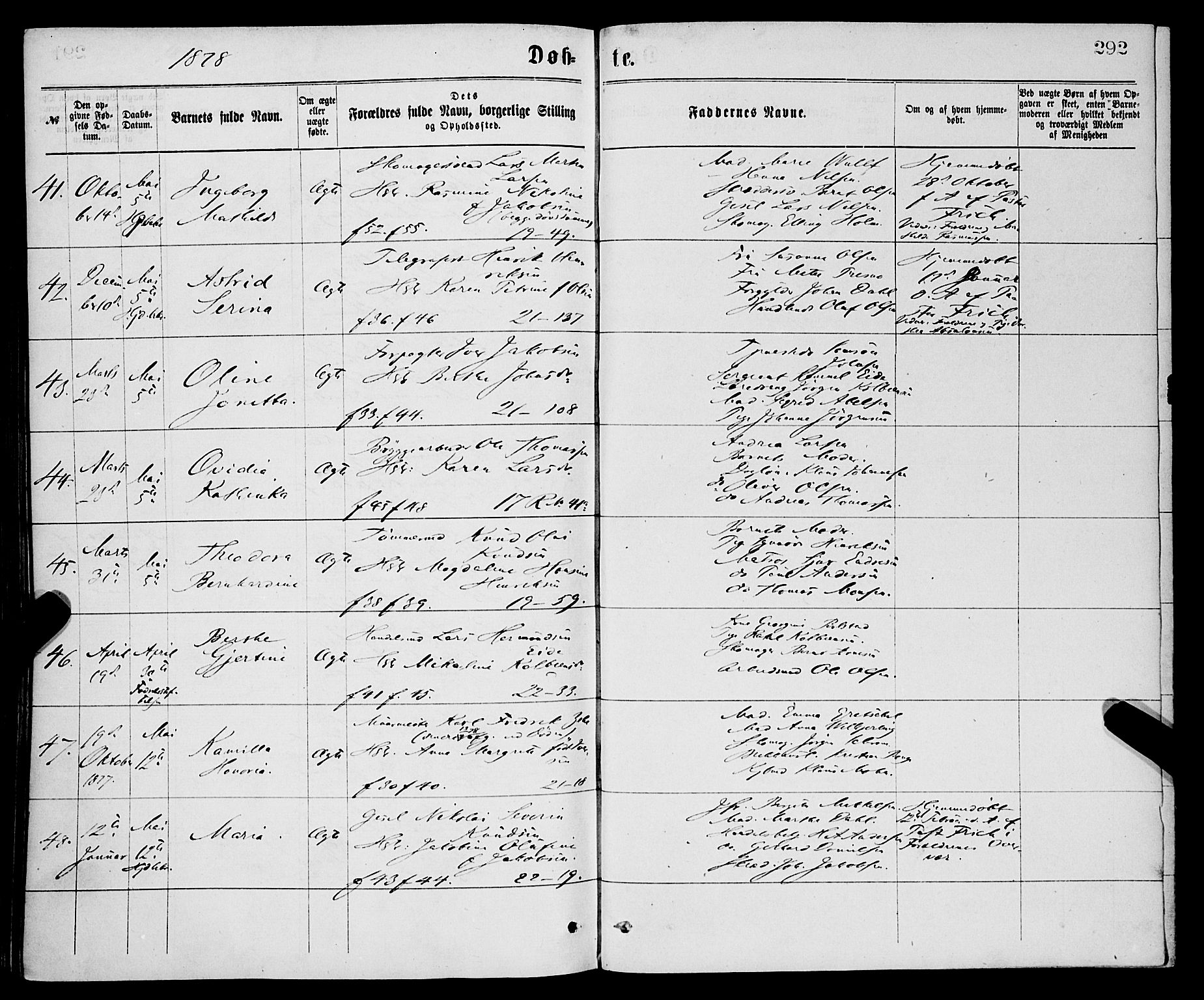 Korskirken sokneprestembete, AV/SAB-A-76101/H/Haa/L0020: Parish register (official) no. B 6, 1871-1878, p. 292