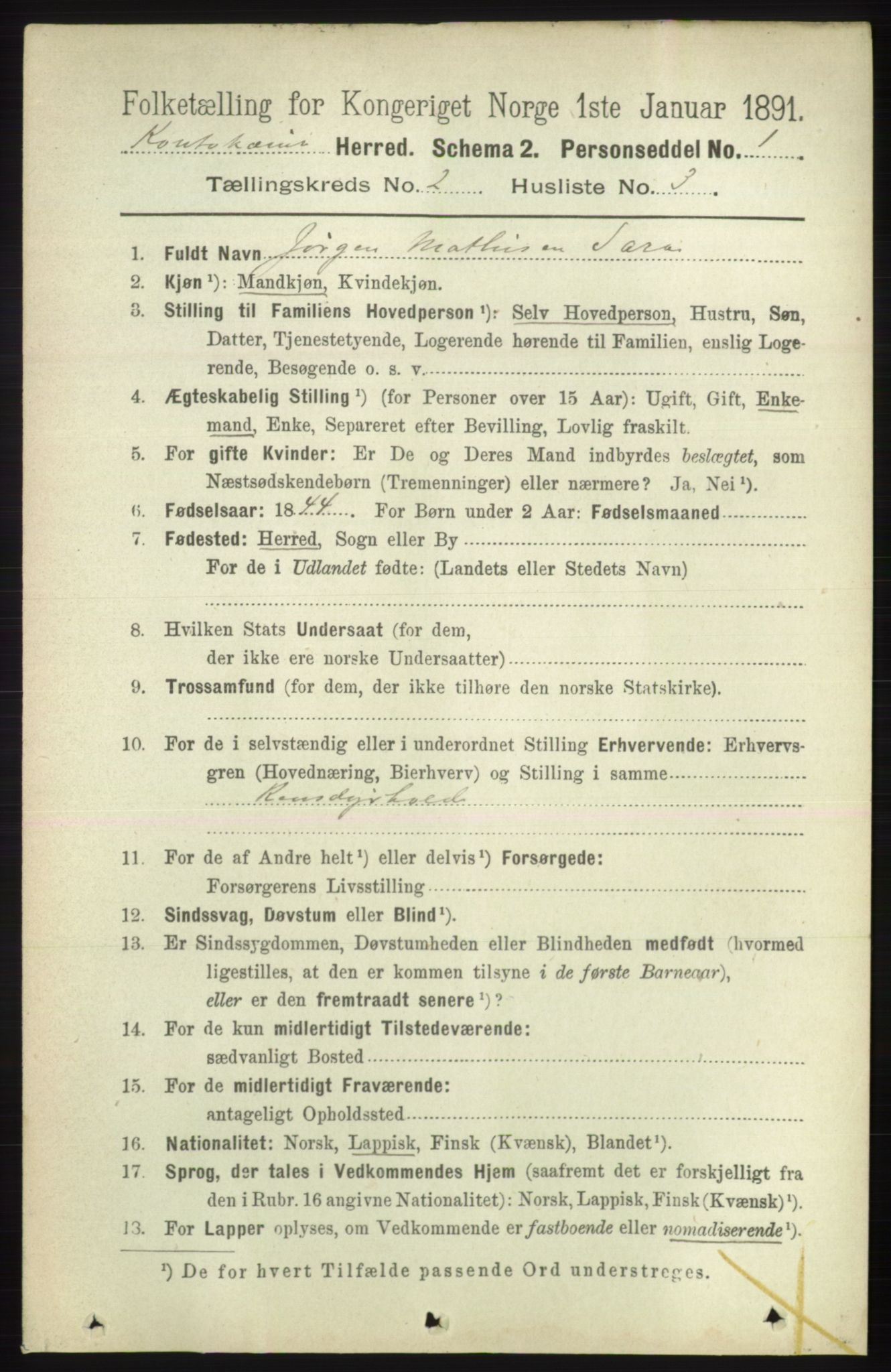 RA, 1891 census for 2011 Kautokeino, 1891, p. 335