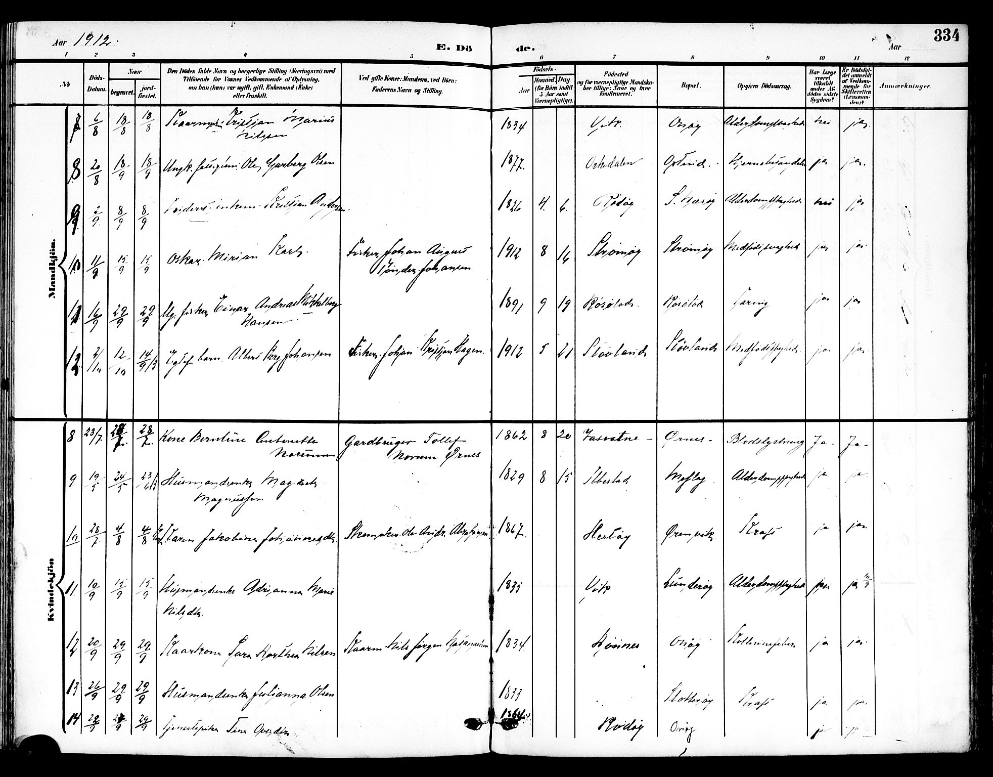 Ministerialprotokoller, klokkerbøker og fødselsregistre - Nordland, SAT/A-1459/839/L0569: Parish register (official) no. 839A06, 1903-1922, p. 334