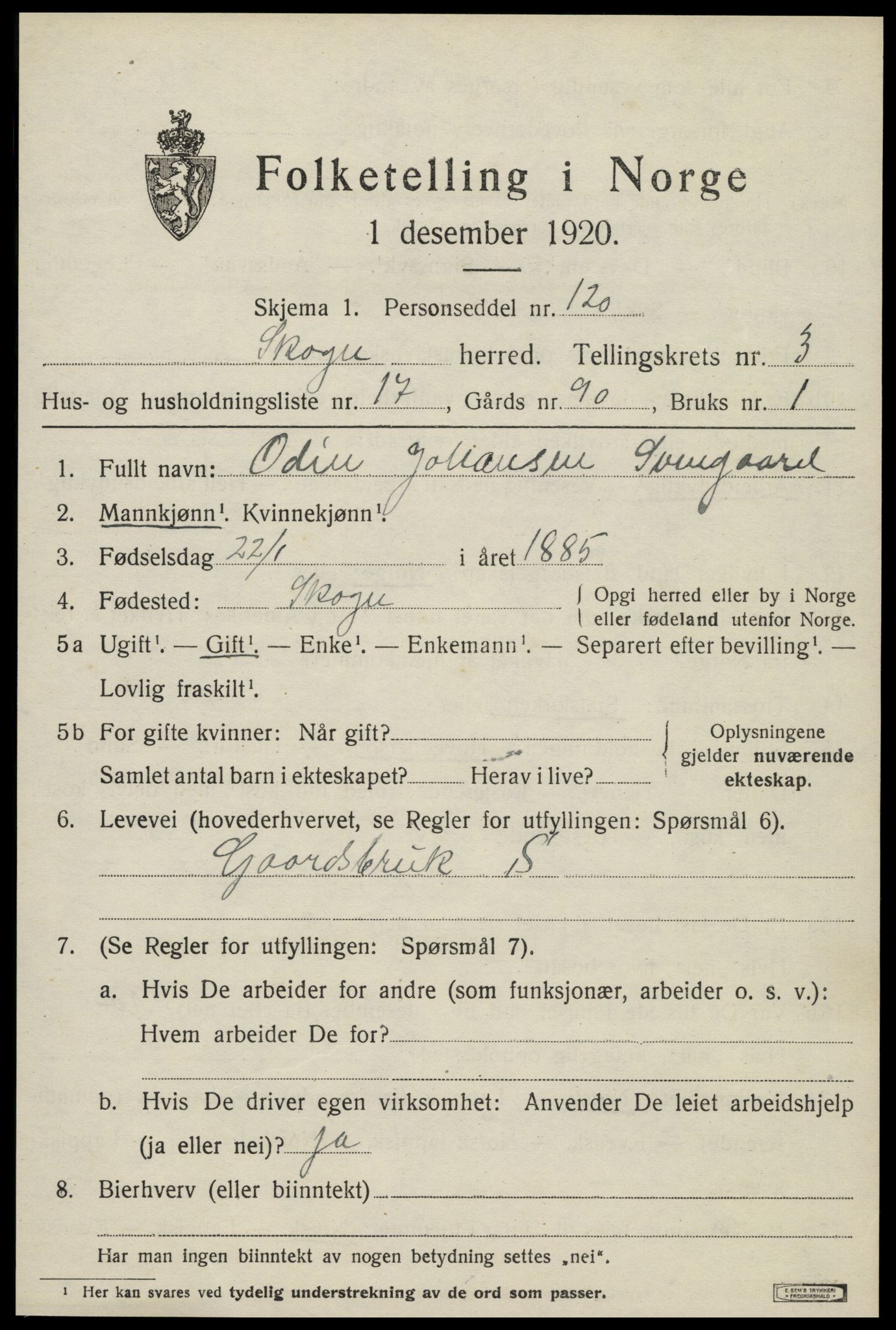 SAT, 1920 census for Skogn, 1920, p. 4833