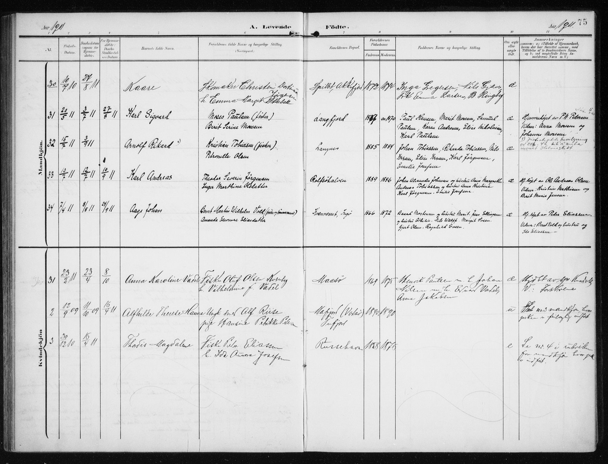Måsøy sokneprestkontor, AV/SATØ-S-1348/H/Ha/L0009kirke: Parish register (official) no. 9, 1903-1914, p. 75