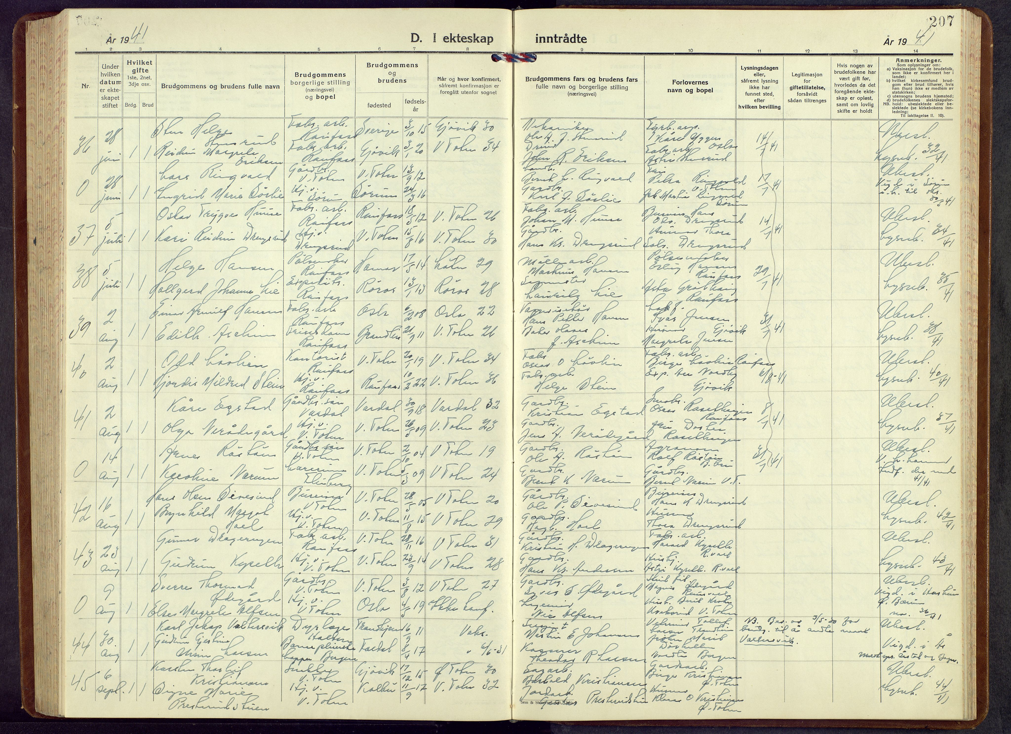 Vestre Toten prestekontor, SAH/PREST-108/H/Ha/Hab/L0013: Parish register (copy) no. 13, 1940-1956, p. 207