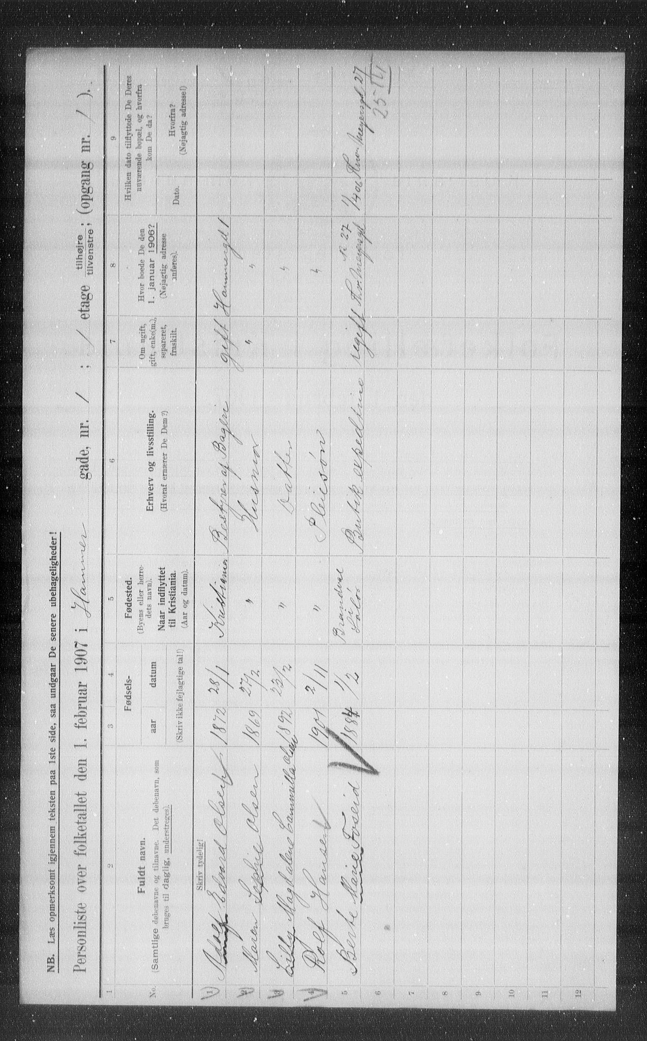 OBA, Municipal Census 1907 for Kristiania, 1907, p. 17573