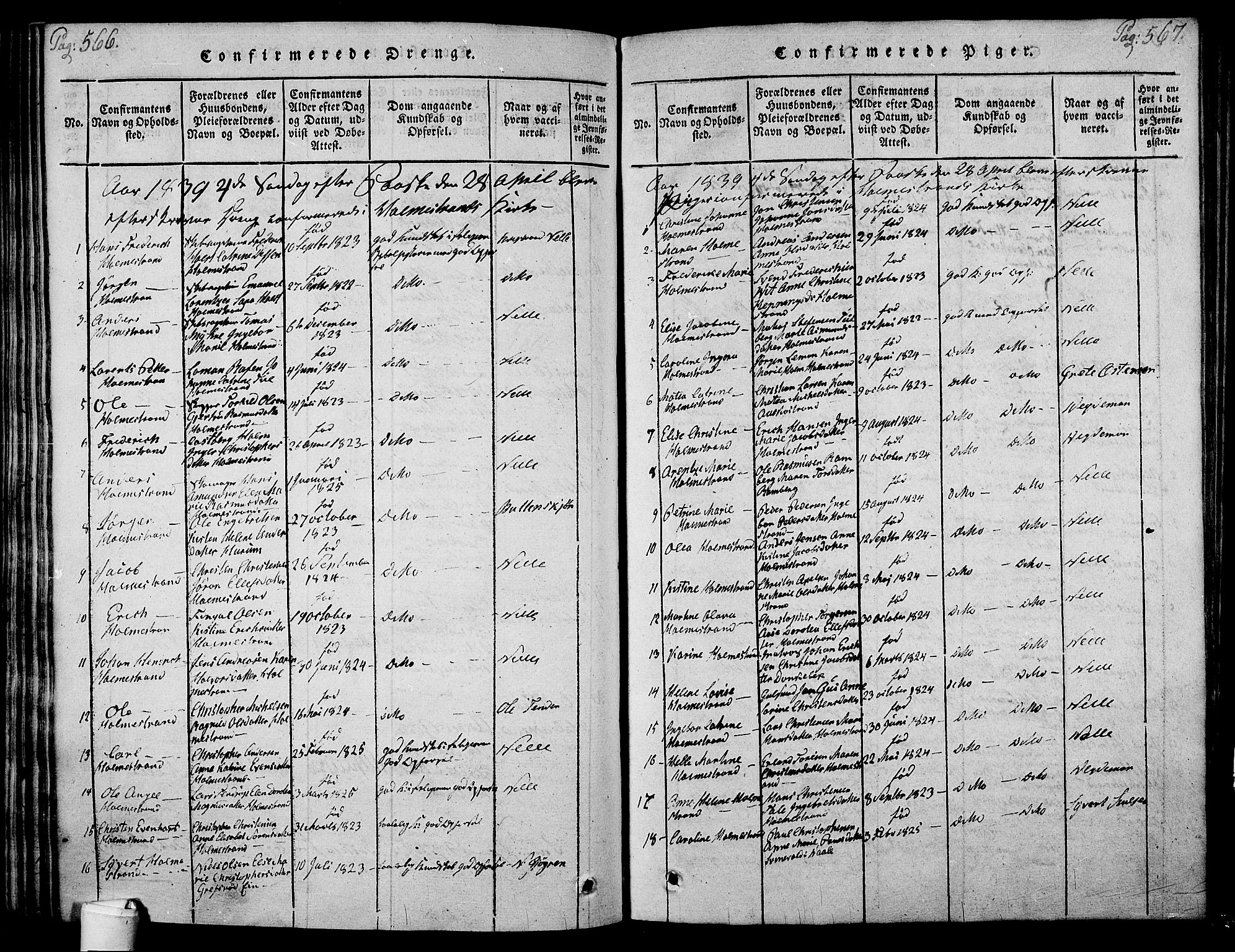 Holmestrand kirkebøker, AV/SAKO-A-346/F/Fa/L0001: Parish register (official) no. 1, 1814-1840, p. 566-567