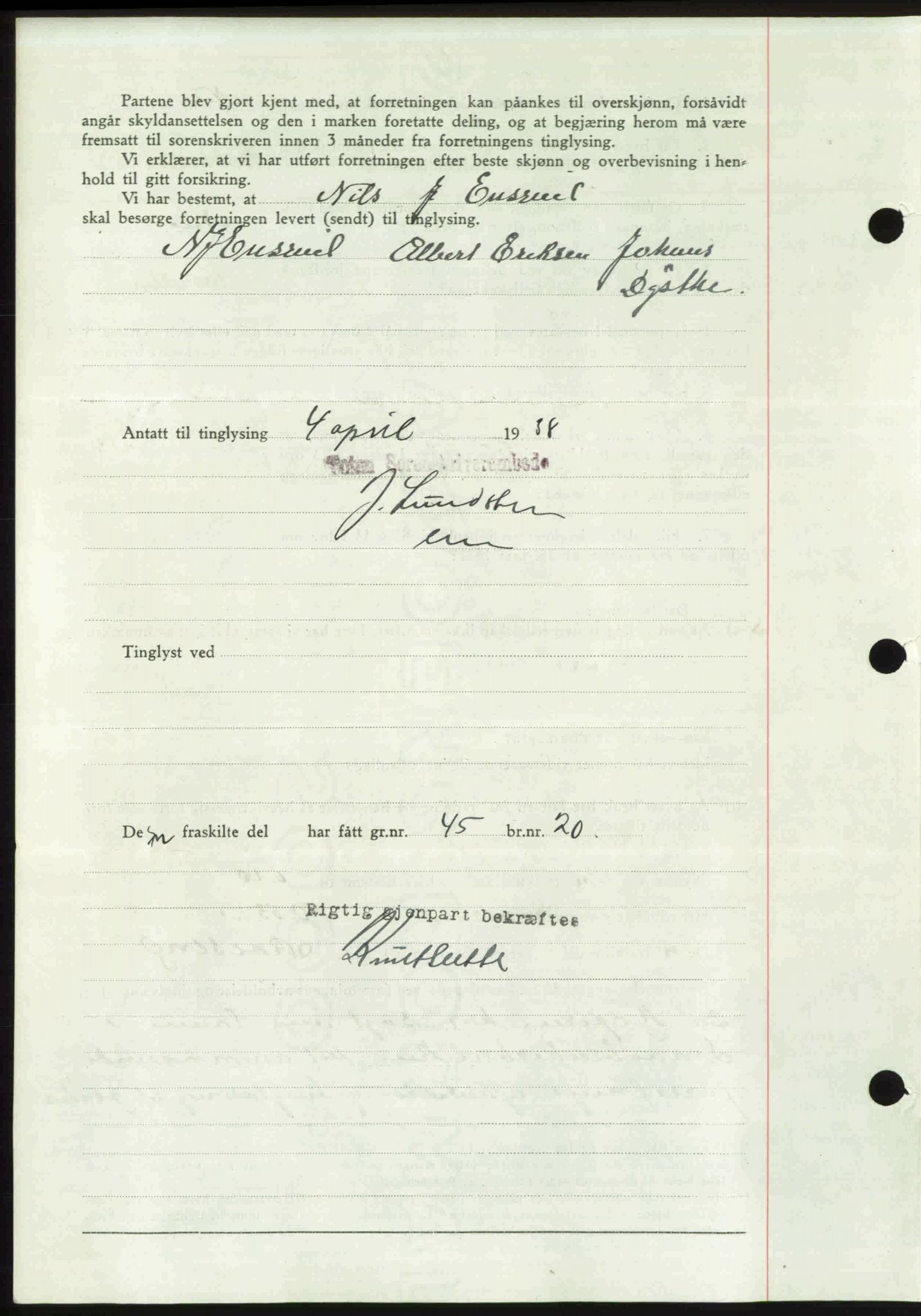 Toten tingrett, SAH/TING-006/H/Hb/Hbc/L0004: Mortgage book no. Hbc-04, 1938-1938, Diary no: : 604/1938