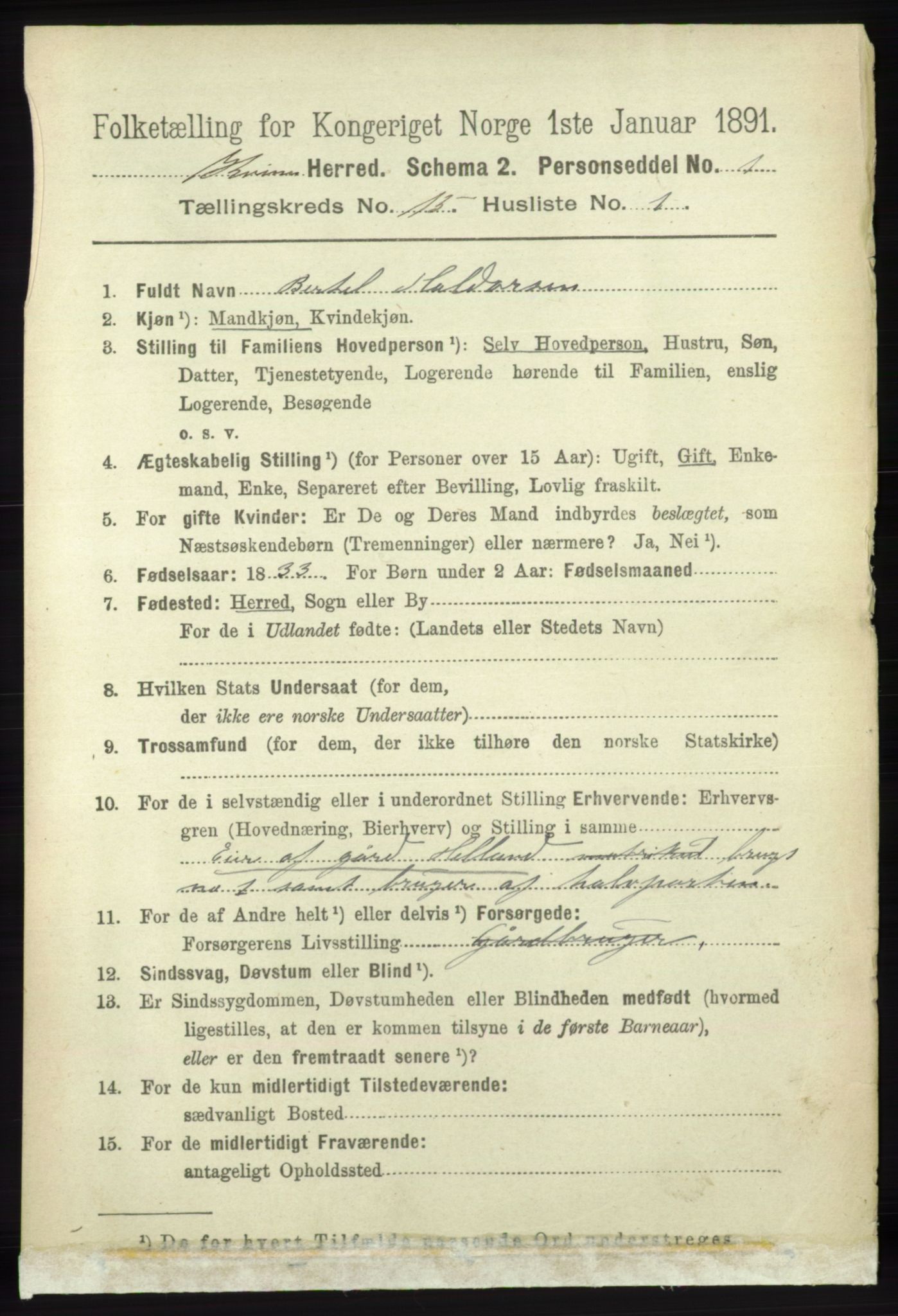 RA, 1891 census for 1224 Kvinnherad, 1891, p. 5018