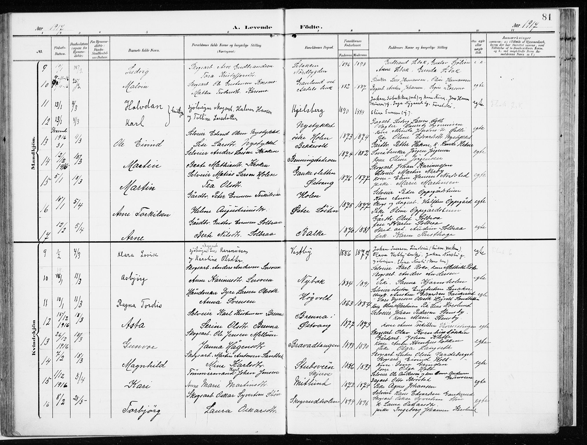 Løten prestekontor, AV/SAH-PREST-022/K/Ka/L0011: Parish register (official) no. 11, 1908-1917, p. 81