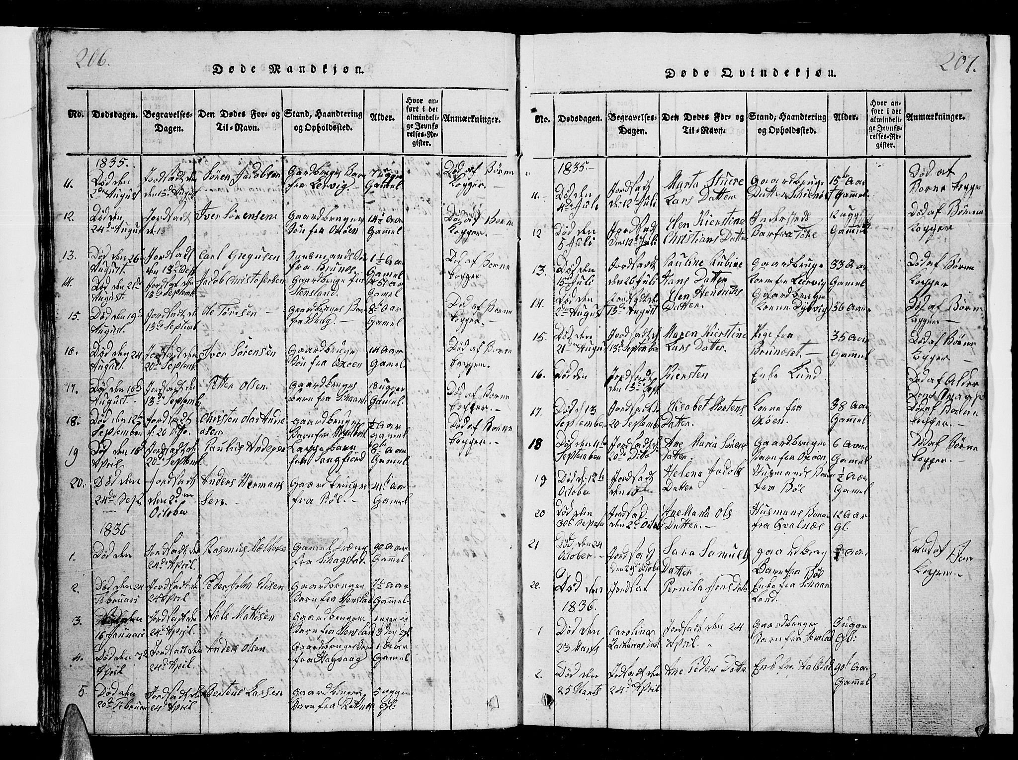 Ministerialprotokoller, klokkerbøker og fødselsregistre - Nordland, AV/SAT-A-1459/855/L0812: Parish register (copy) no. 855C01, 1821-1838, p. 206-207