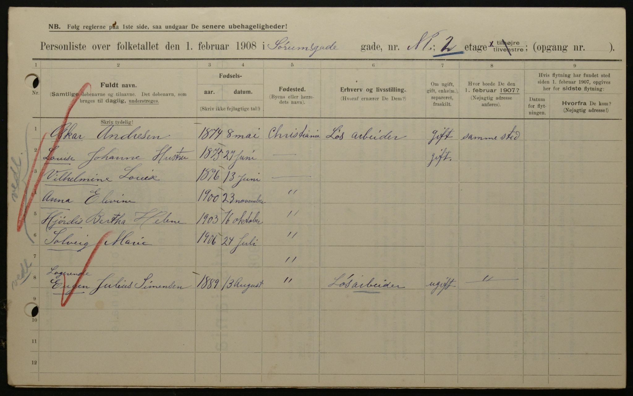 OBA, Municipal Census 1908 for Kristiania, 1908, p. 96065