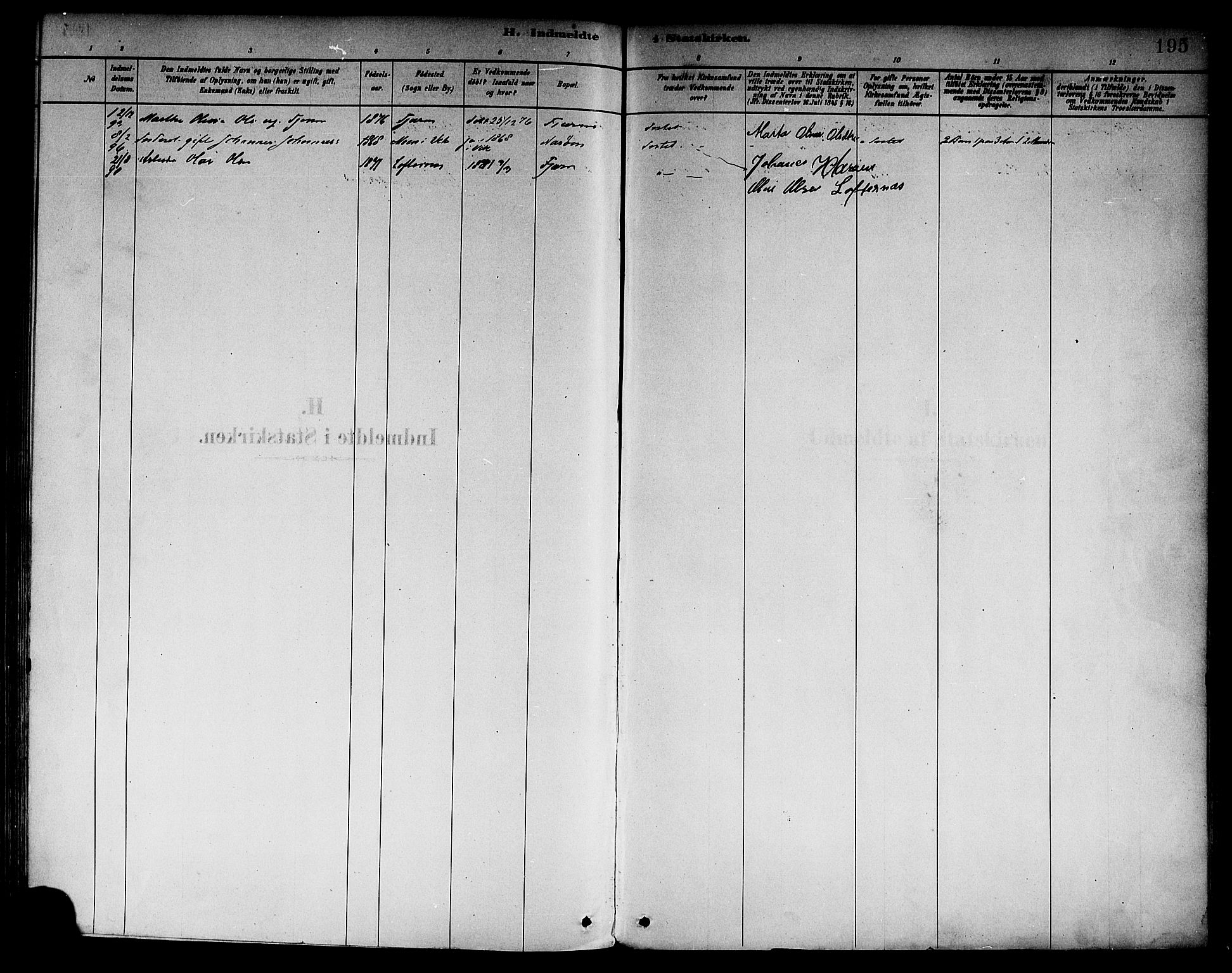Sogndal sokneprestembete, SAB/A-81301/H/Haa/Haab/L0001: Parish register (official) no. B 1, 1878-1899, p. 195