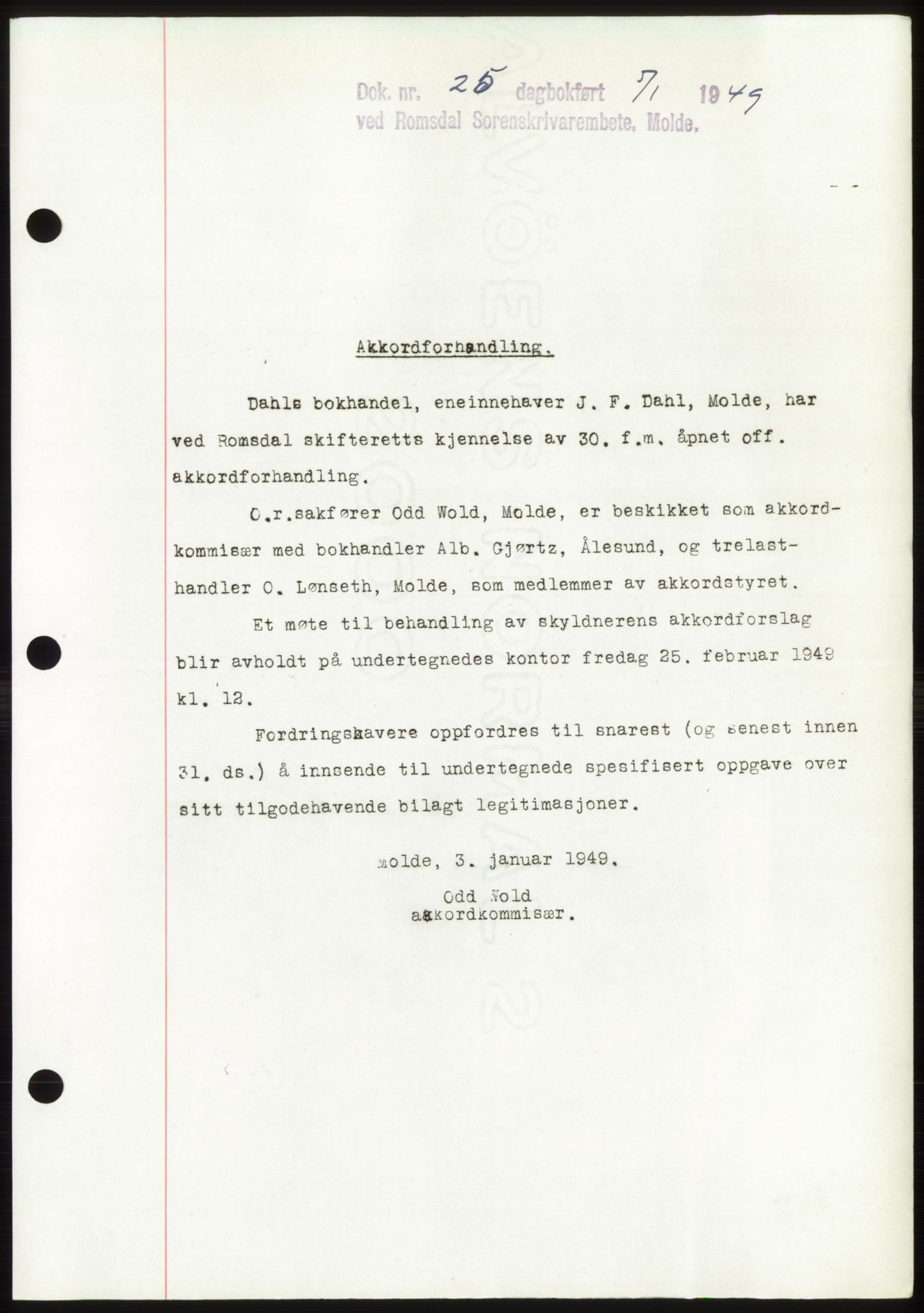 Romsdal sorenskriveri, AV/SAT-A-4149/1/2/2C: Mortgage book no. B4, 1948-1949, Diary no: : 25/1949