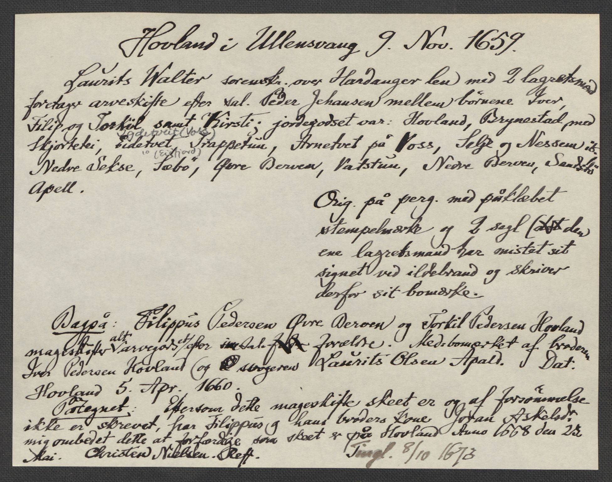 Riksarkivets diplomsamling, AV/RA-EA-5965/F15/L0037: Prestearkiv - Hordaland, 1577-1733, p. 82